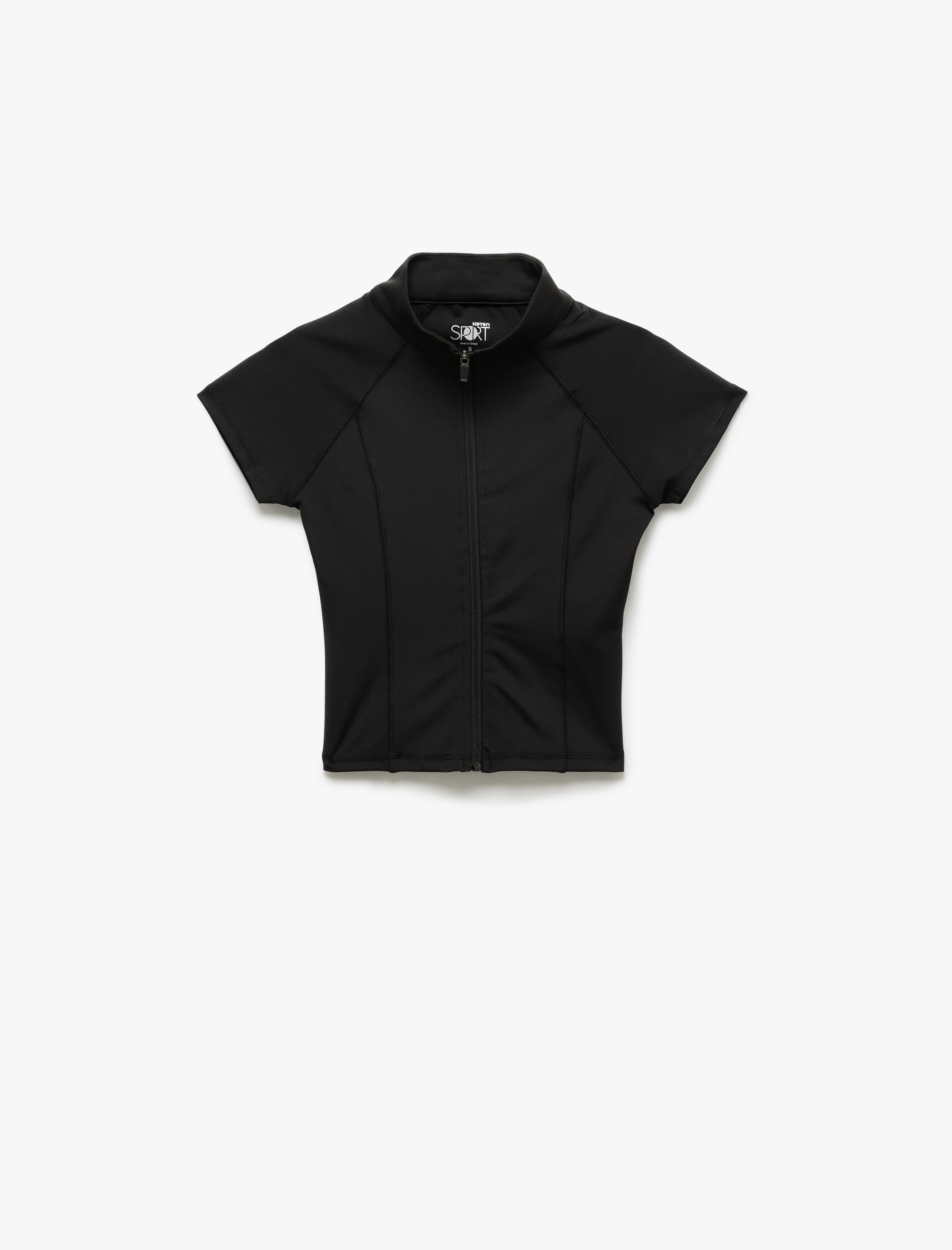   Dikiş Detaylı Slim Fit Kısa Kollu Fermuarlı Spor Tişört