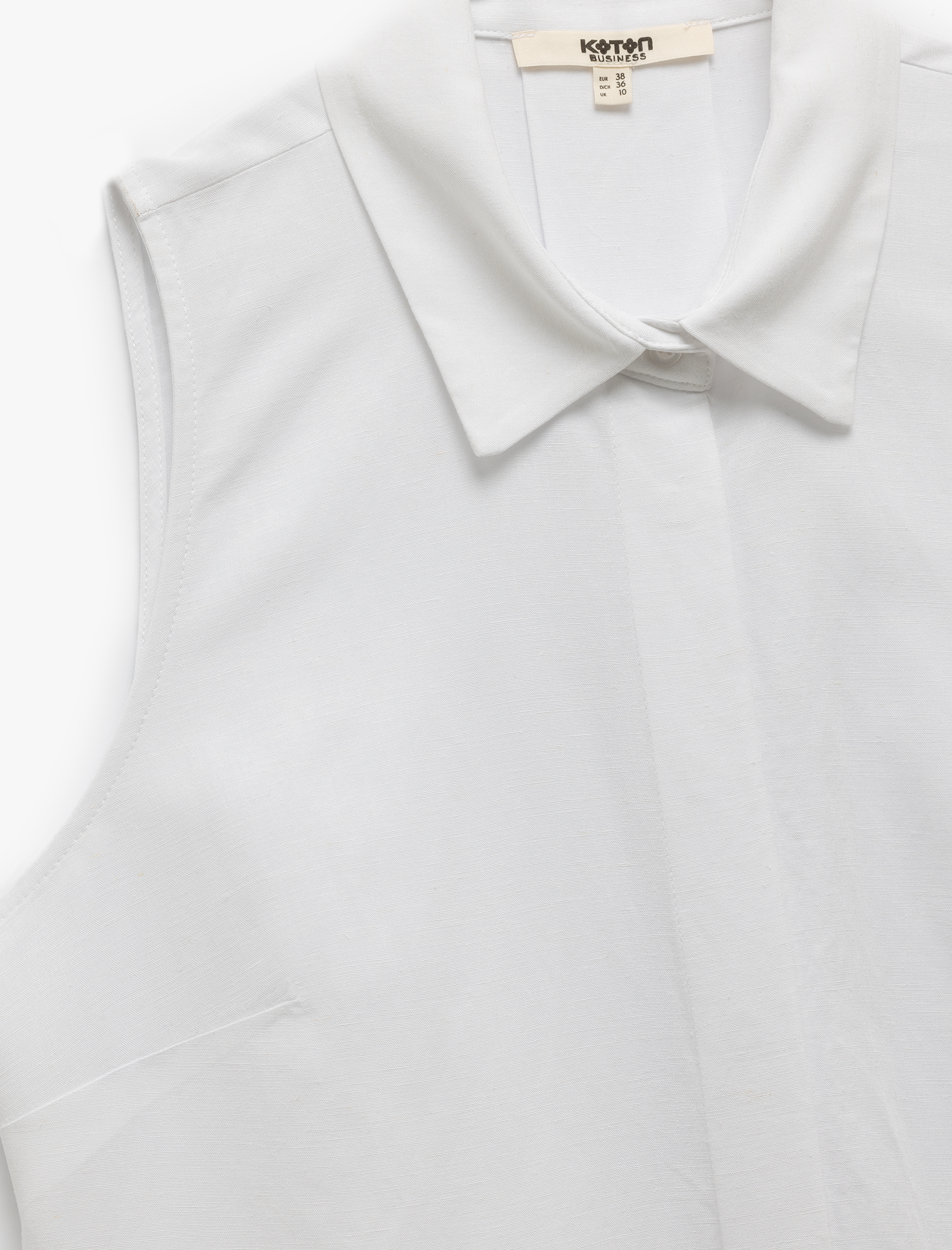   Klasik Yaka Viskon Keten Karışımlı Kolsuz Gömlek