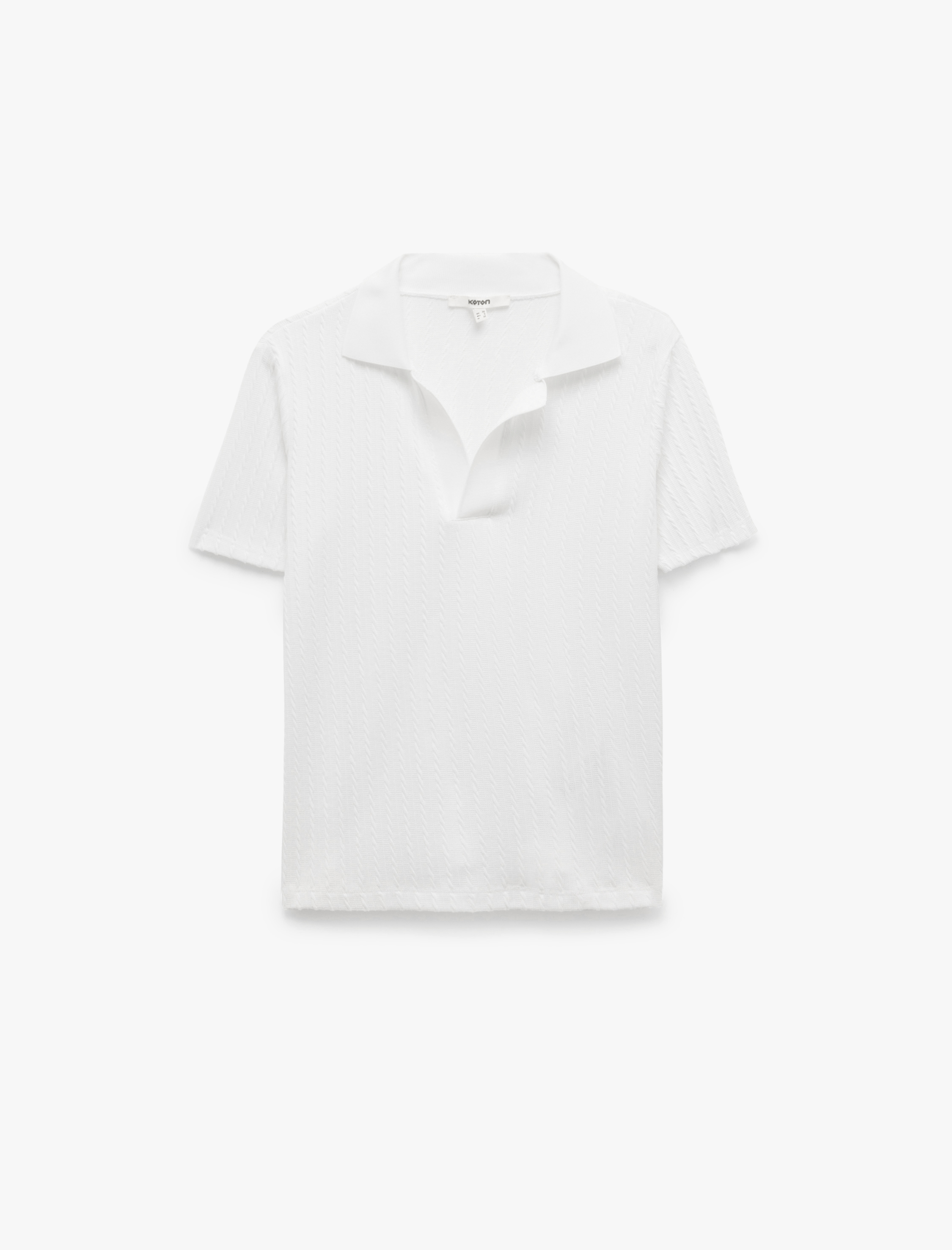   Saç Örgü Dokulu Kısa Kollu Polo Yaka Tişört