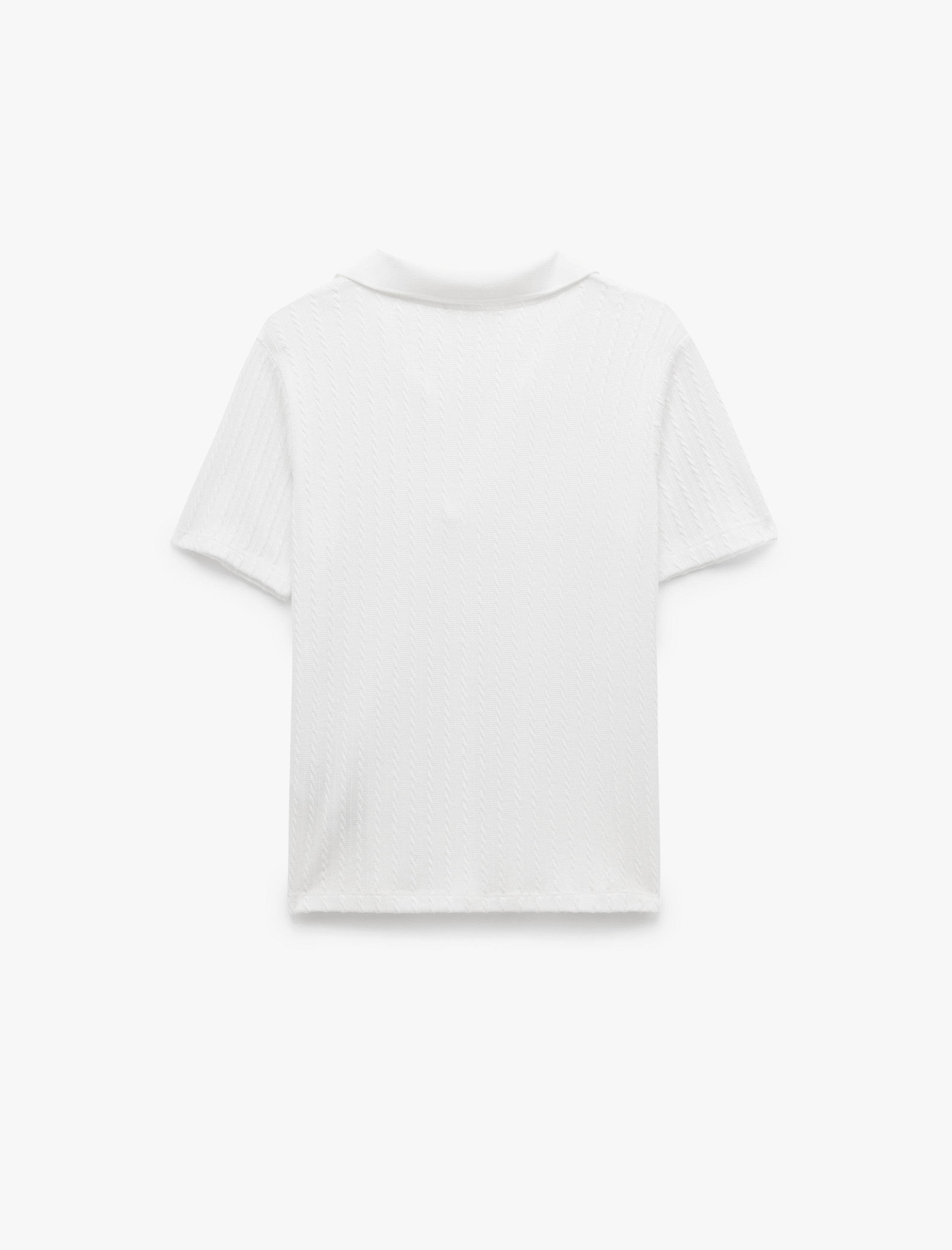   Saç Örgü Dokulu Kısa Kollu Polo Yaka Tişört