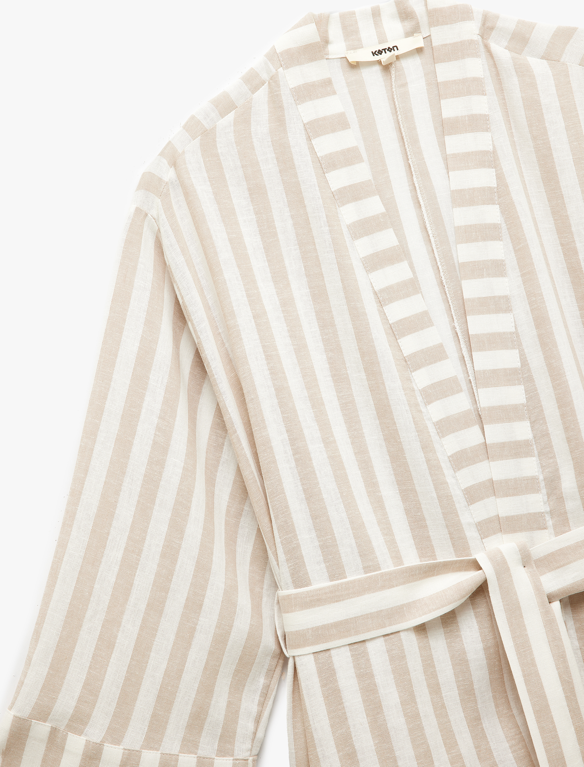   Beli Kuşak Detaylı Kruvaze Viskon Keten Kimono Ceket