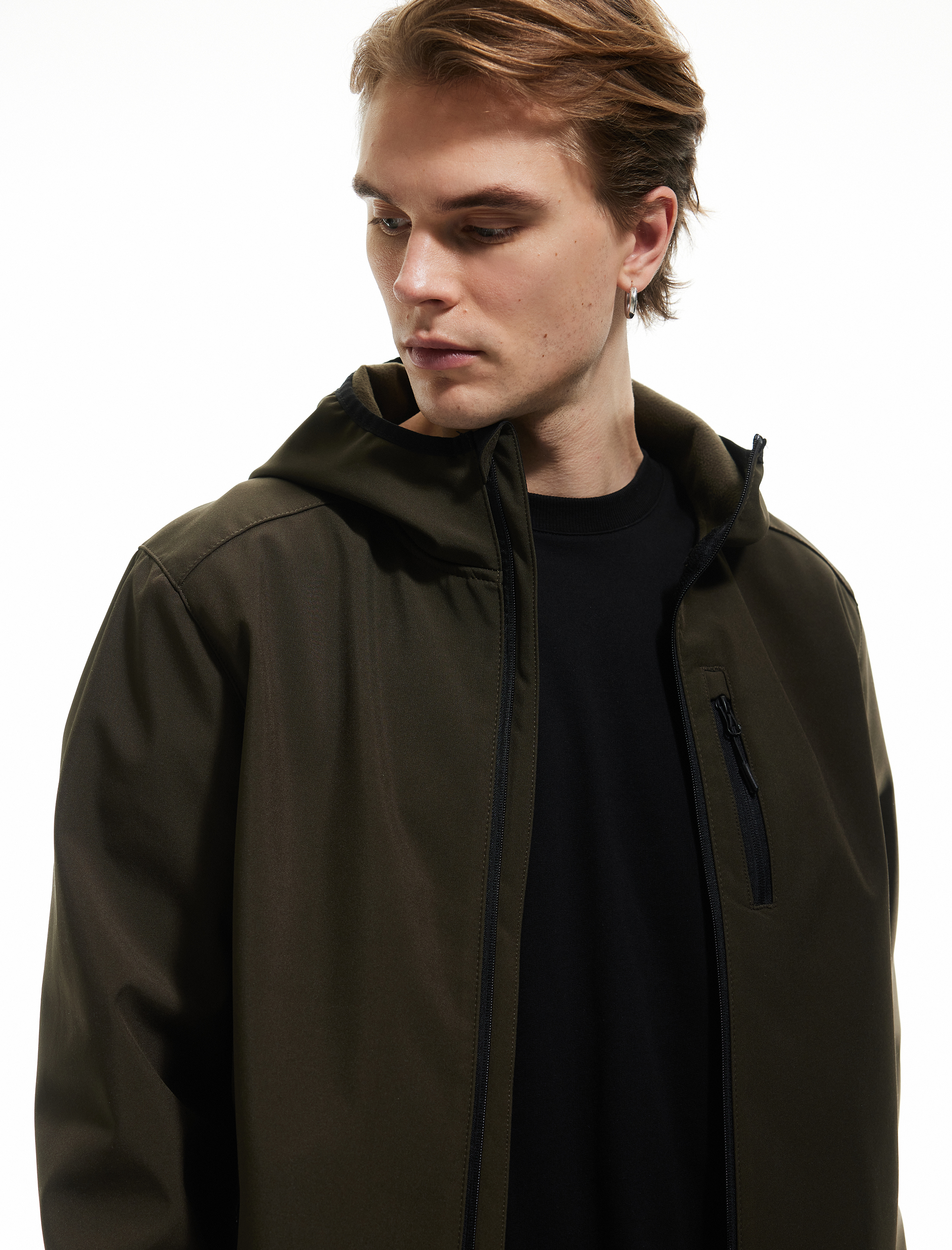   Fermuarlı Cepli Uzun Kollu Slim Fit Kapşonlu Mevsimlik Ceket