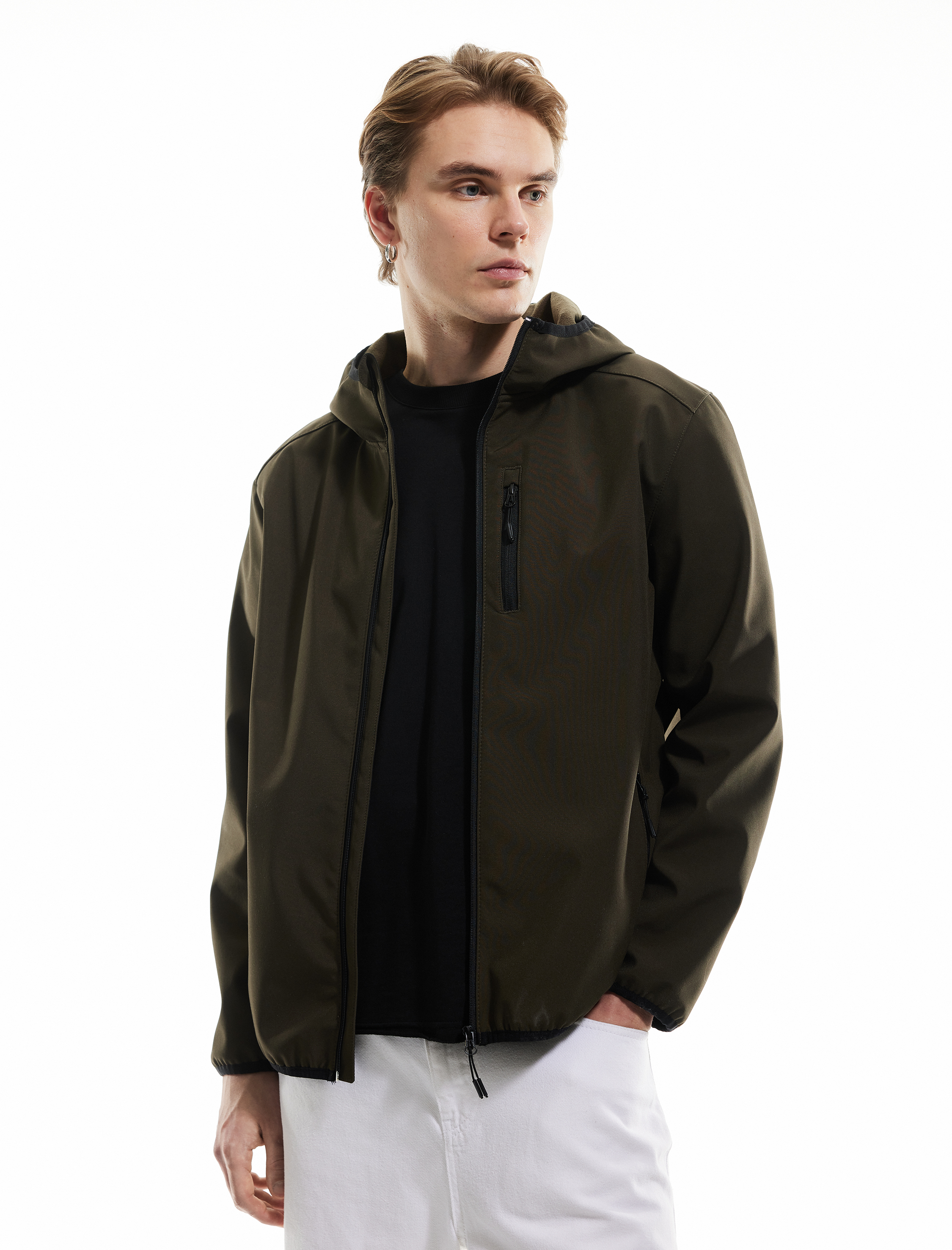   Fermuarlı Cepli Uzun Kollu Slim Fit Kapşonlu Mevsimlik Ceket