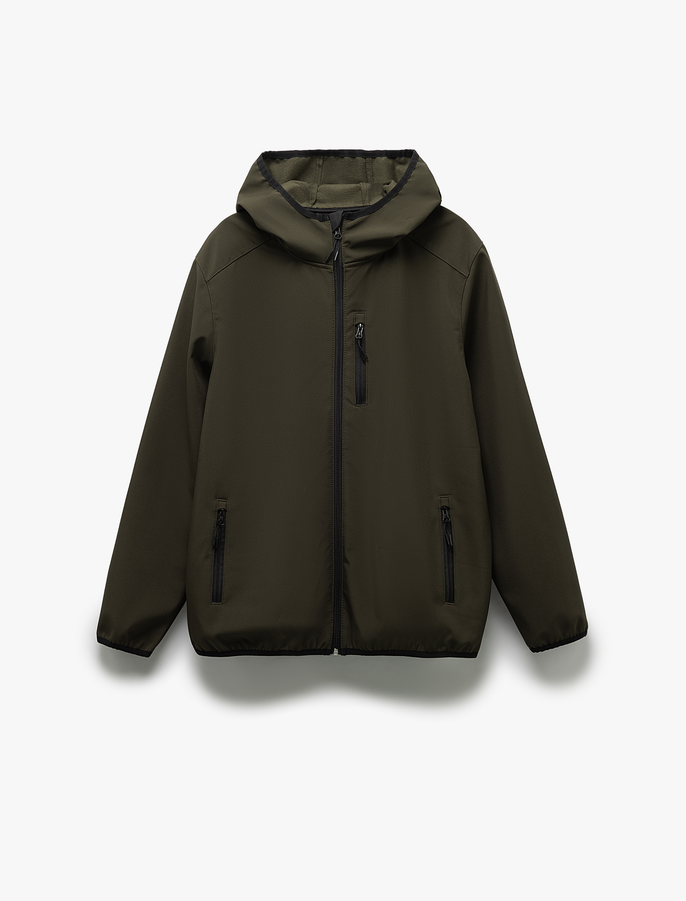   Fermuarlı Cepli Uzun Kollu Slim Fit Kapşonlu Mevsimlik Ceket