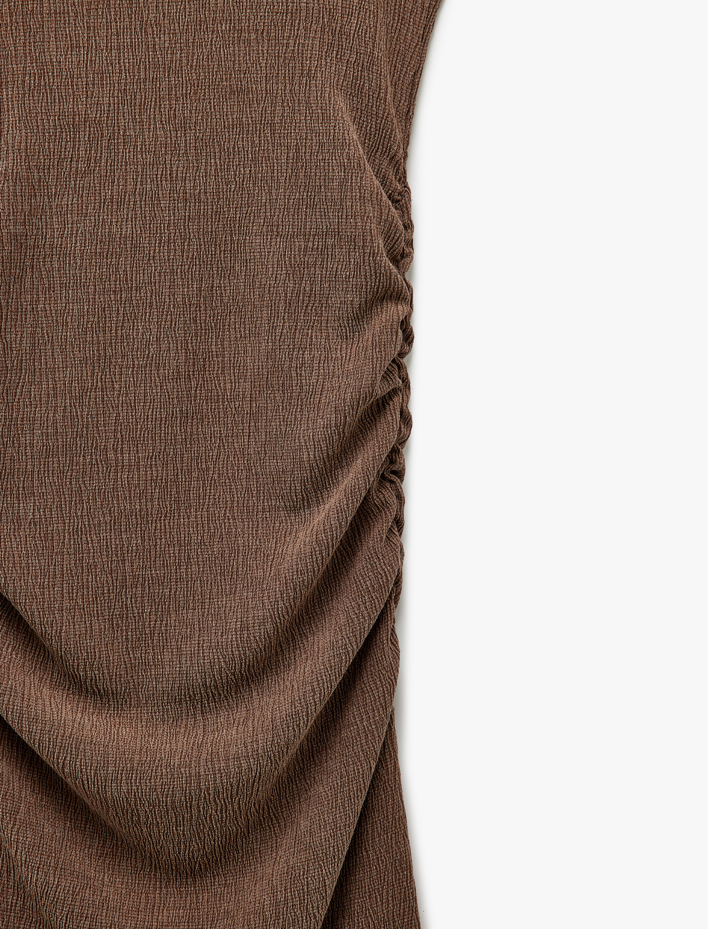   Drapeli Kolsuz Slim Fit Bisiklet Yaka Viskon Karışımlı Uzun Elbise Bürümcük