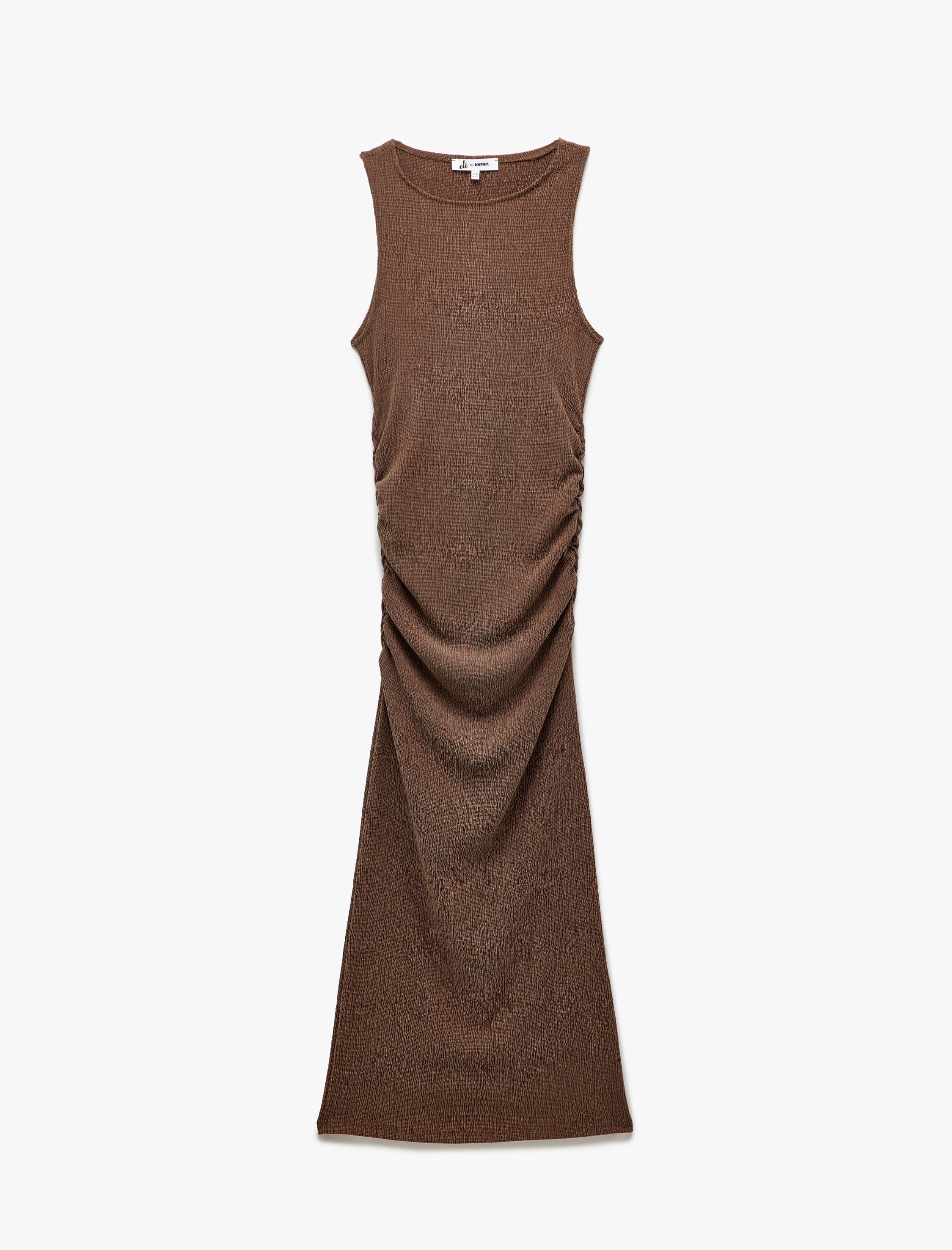   Drapeli Kolsuz Slim Fit Bisiklet Yaka Viskon Karışımlı Uzun Elbise Bürümcük