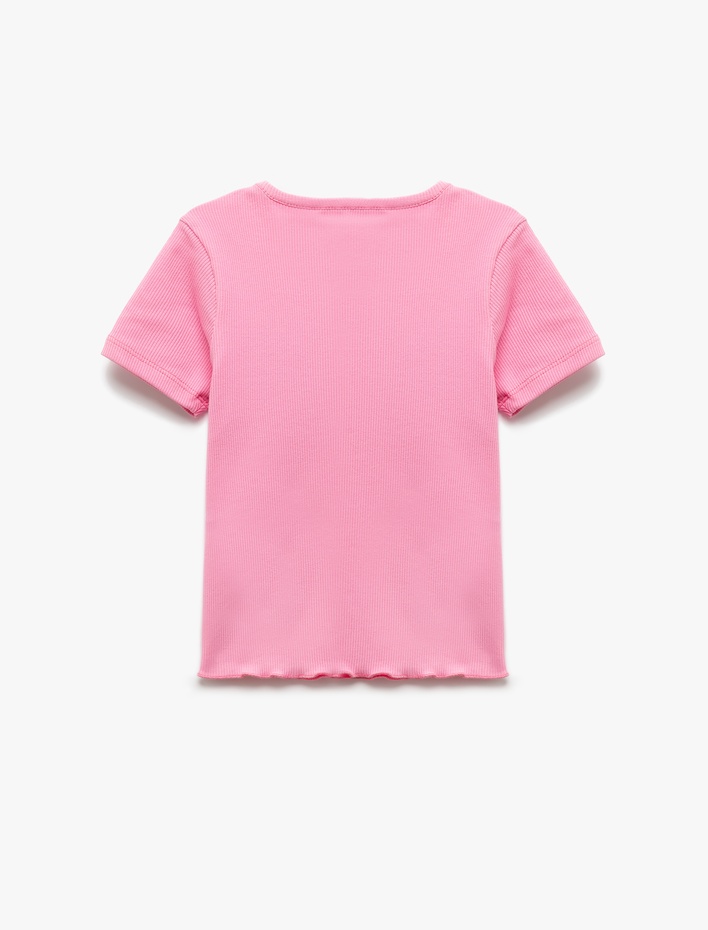 Kız Çocuk Pamuklu Kısa Kollu Bisiklet Yaka Kaşkorse Baskılı Tişört