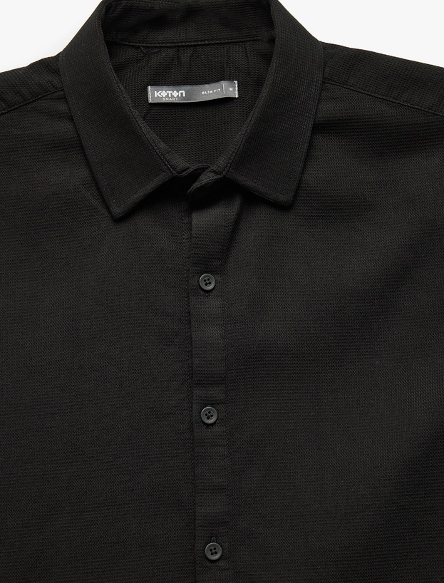 Pamuklu Slim Fit Uzun Kollu İtalyan Yaka Gömlek_2