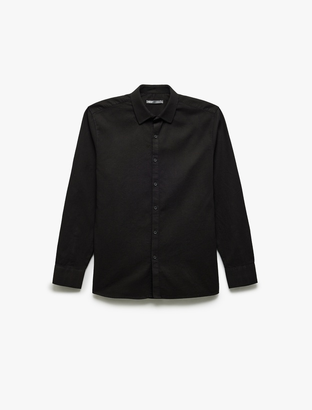 Pamuklu Slim Fit Uzun Kollu İtalyan Yaka Gömlek_0