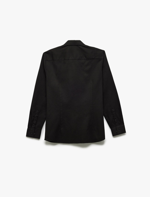 Pamuklu Slim Fit Uzun Kollu İtalyan Yaka Gömlek_1