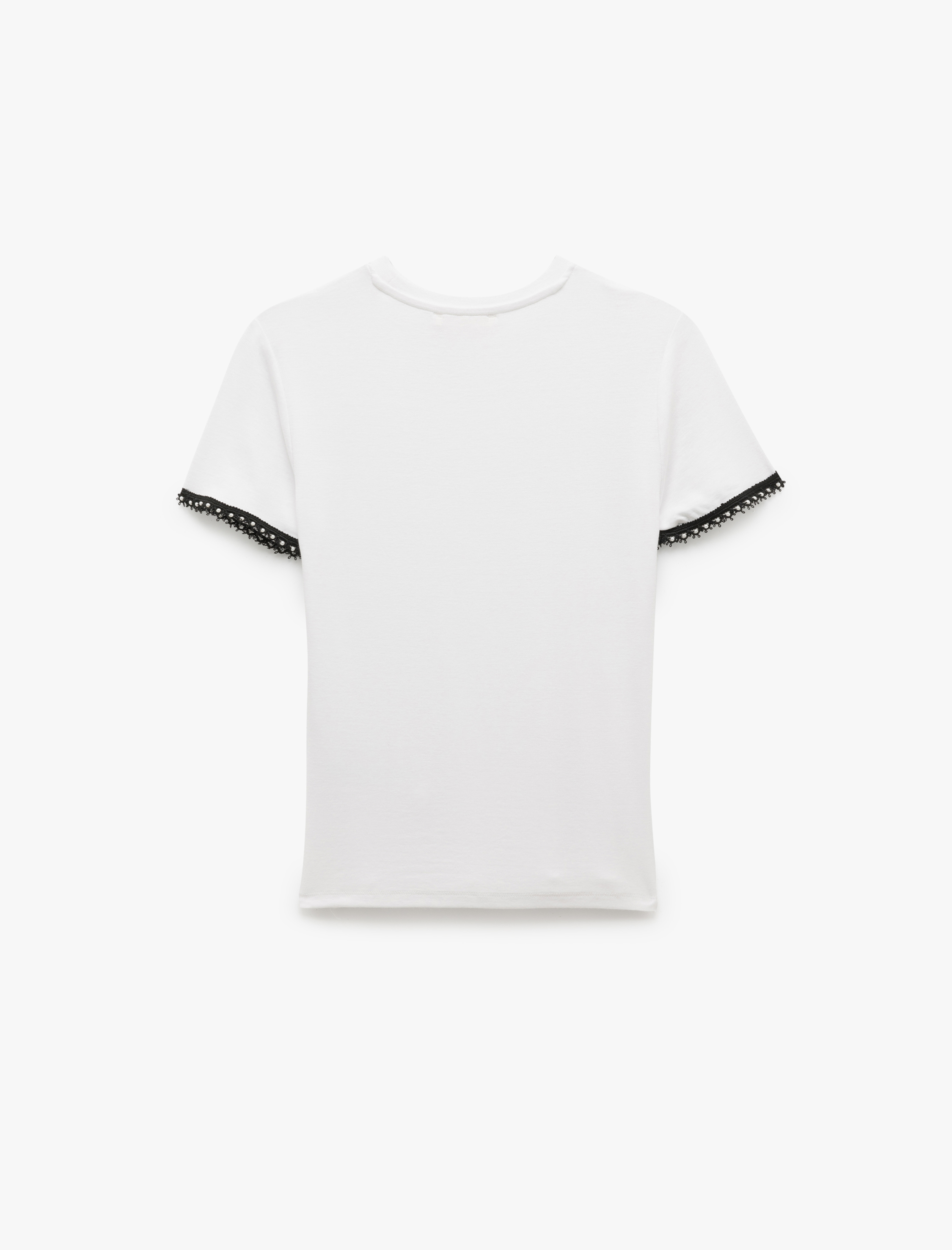   Boncuk Detaylı Kısa Kollu Bisiklet Yaka Viskon Tişört