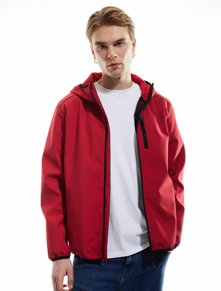  Fermuarlı Cepli Uzun Kollu Slim Fit Kapşonlu Ceket