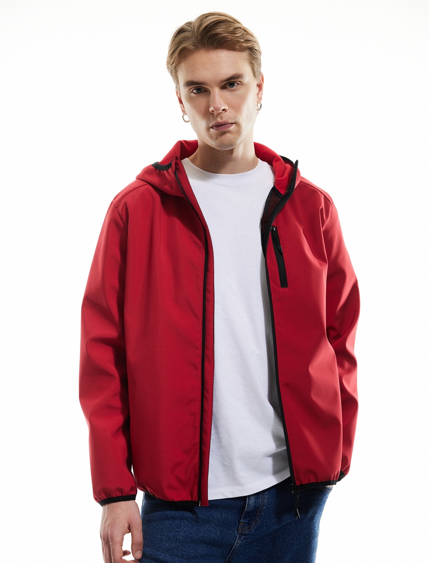   Fermuarlı Cepli Uzun Kollu Slim Fit Kapşonlu Mevsimlik Ceket