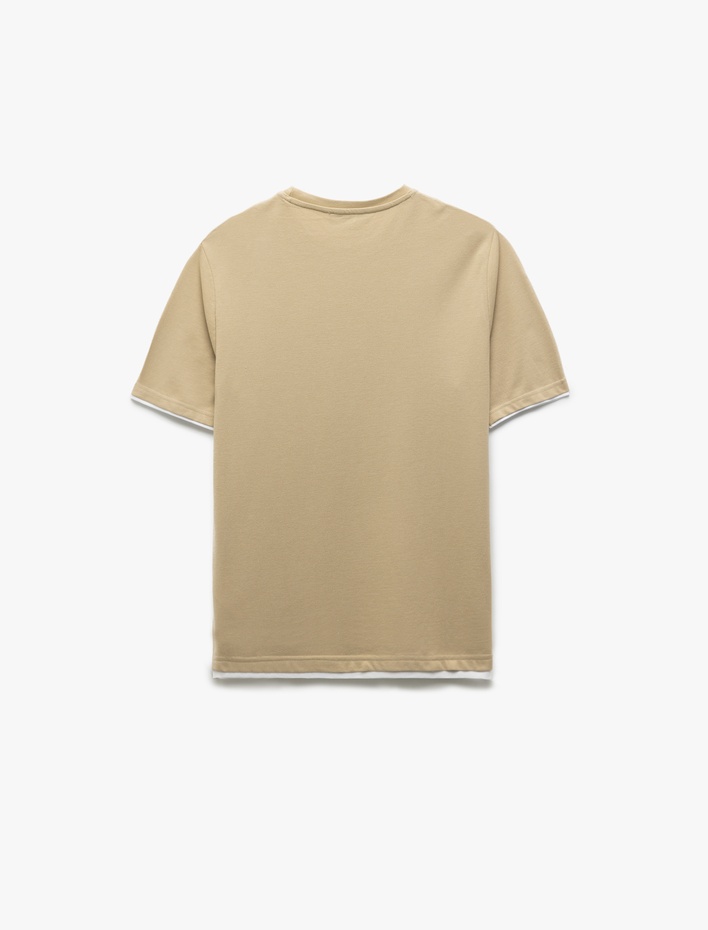  Bisiklet Yaka Regular Fit Renk Kontrast Detaylı Pike Kumaş Pamuklu Kısa Kollu Tişört