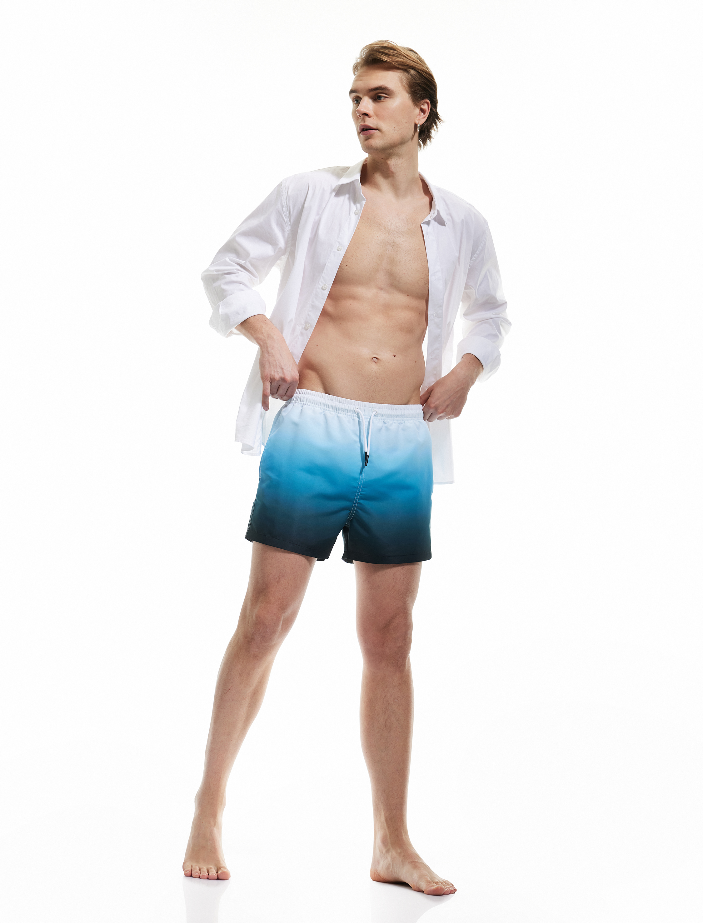   Oversize Desenli Cepli Beli Bağcıklı Deniz Şortu