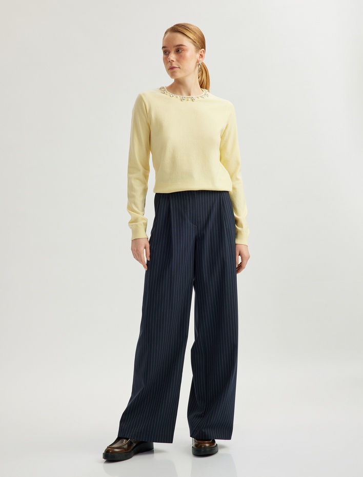  Yumuşak Dokulu Uzun Kollu Bisiklet Yaka Taşlı Triko Kazak