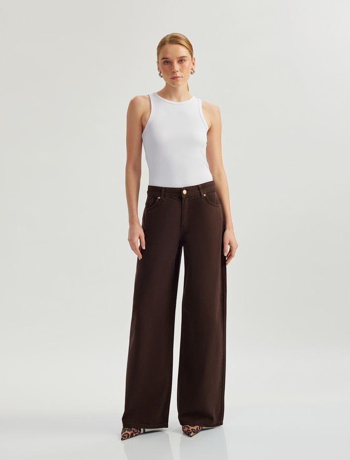  Bol Kalıp Geniş Paça Cepli Denim Pantolon - Loose Straight Fit Jean