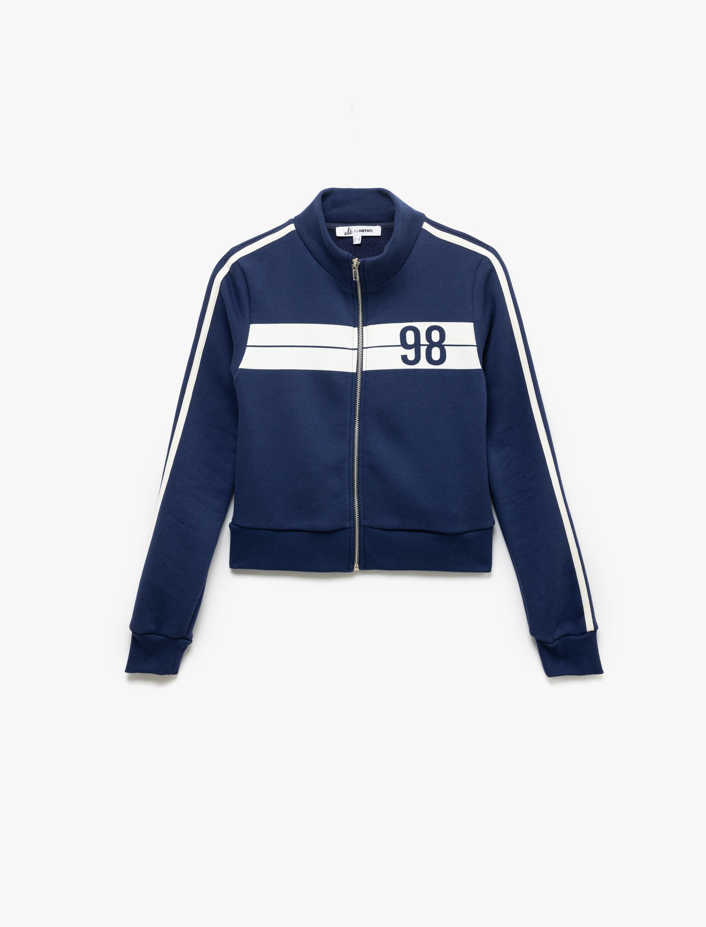   Şardonlu Kolej Baskılı Uzun Kollu Fermuarlı Crop Sweatshirt