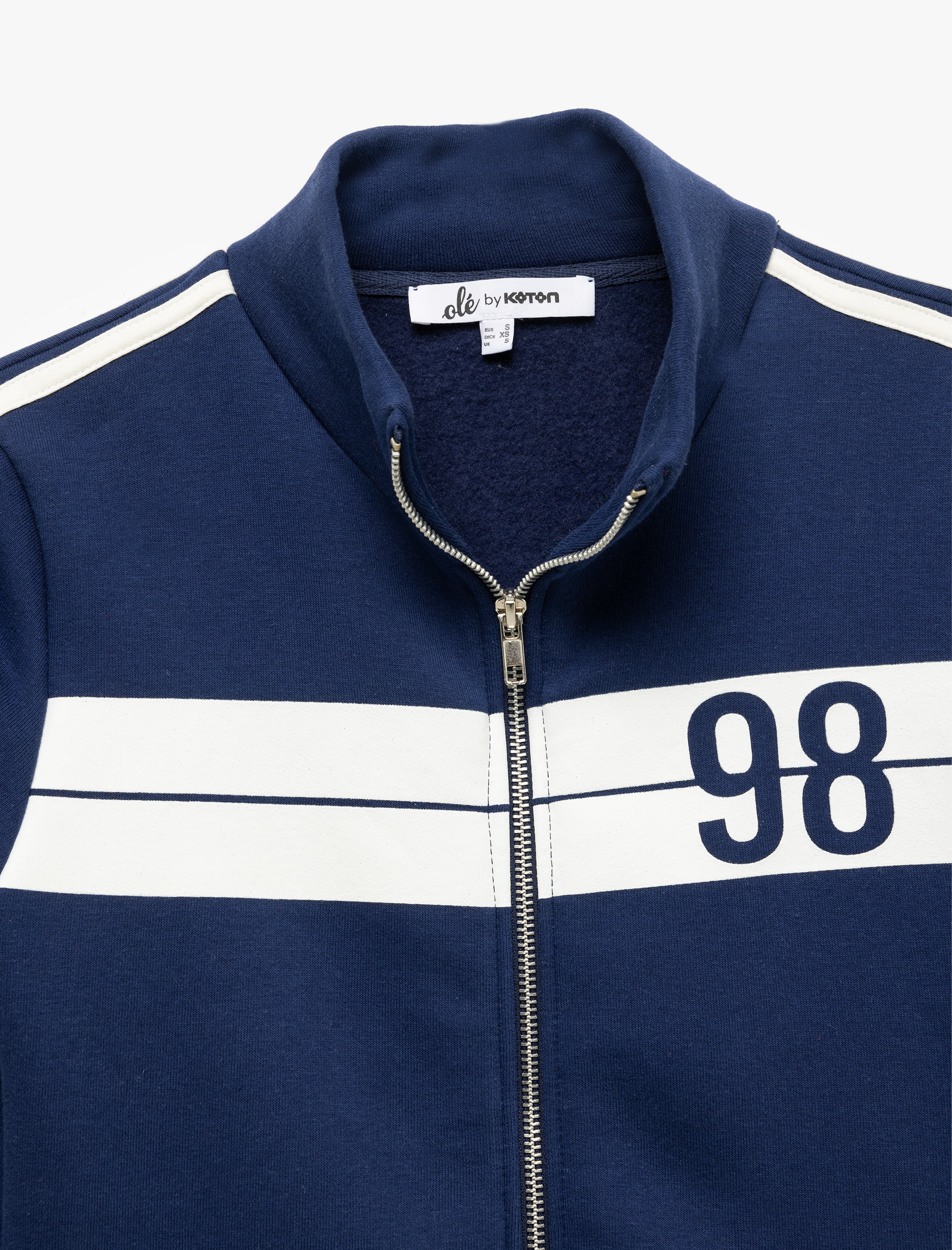   Şardonlu Kolej Baskılı Uzun Kollu Fermuarlı Crop Sweatshirt