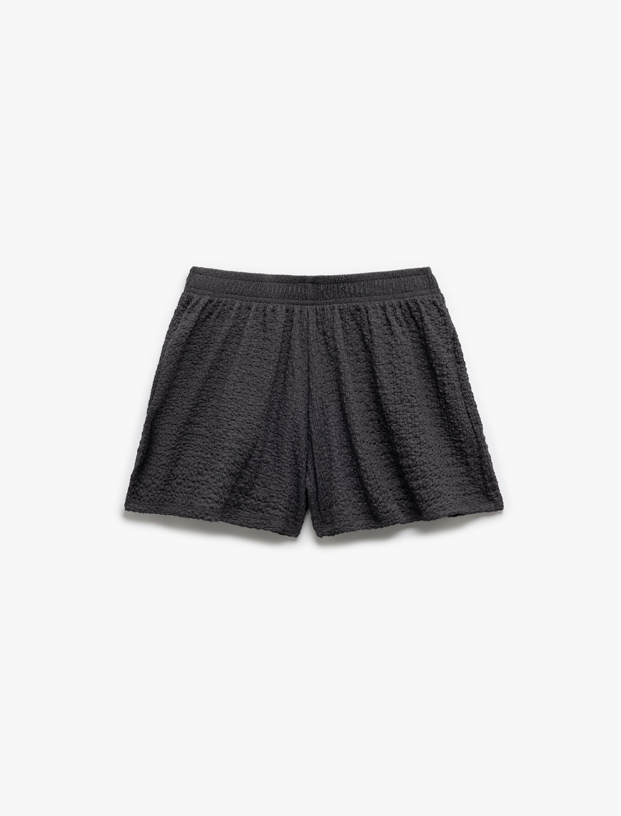   Regular Fit Beli Lastikli Dokulu Mini Şort