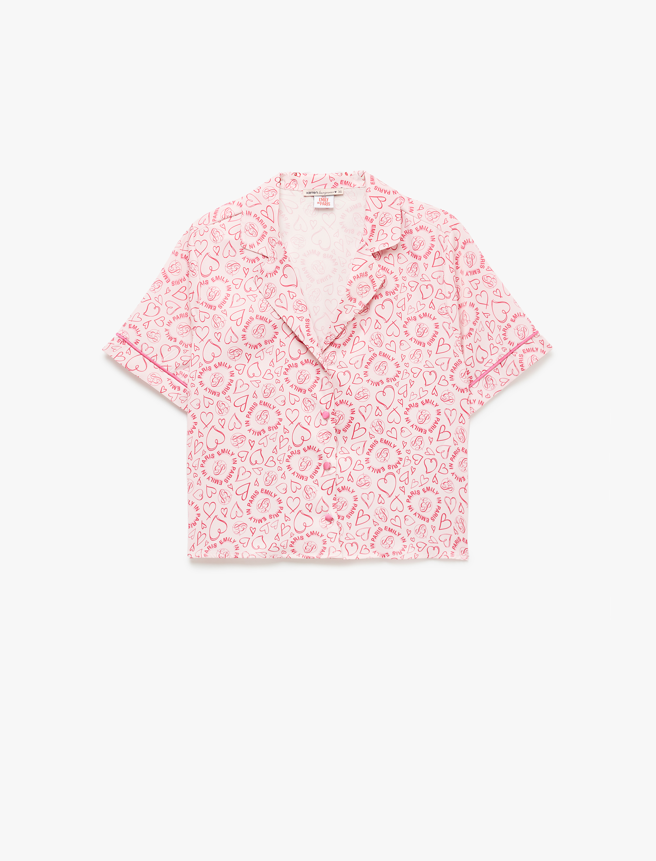   Kısa Kollu Emily in Paris Lisanslı Kalpli Saten Pijama Üstü