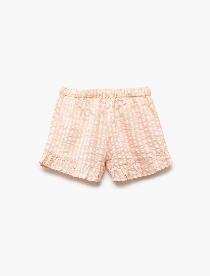   Bol Kalıp Beli Bağlamalı Pötikareli Fırfırlı Şort Pijama Altı