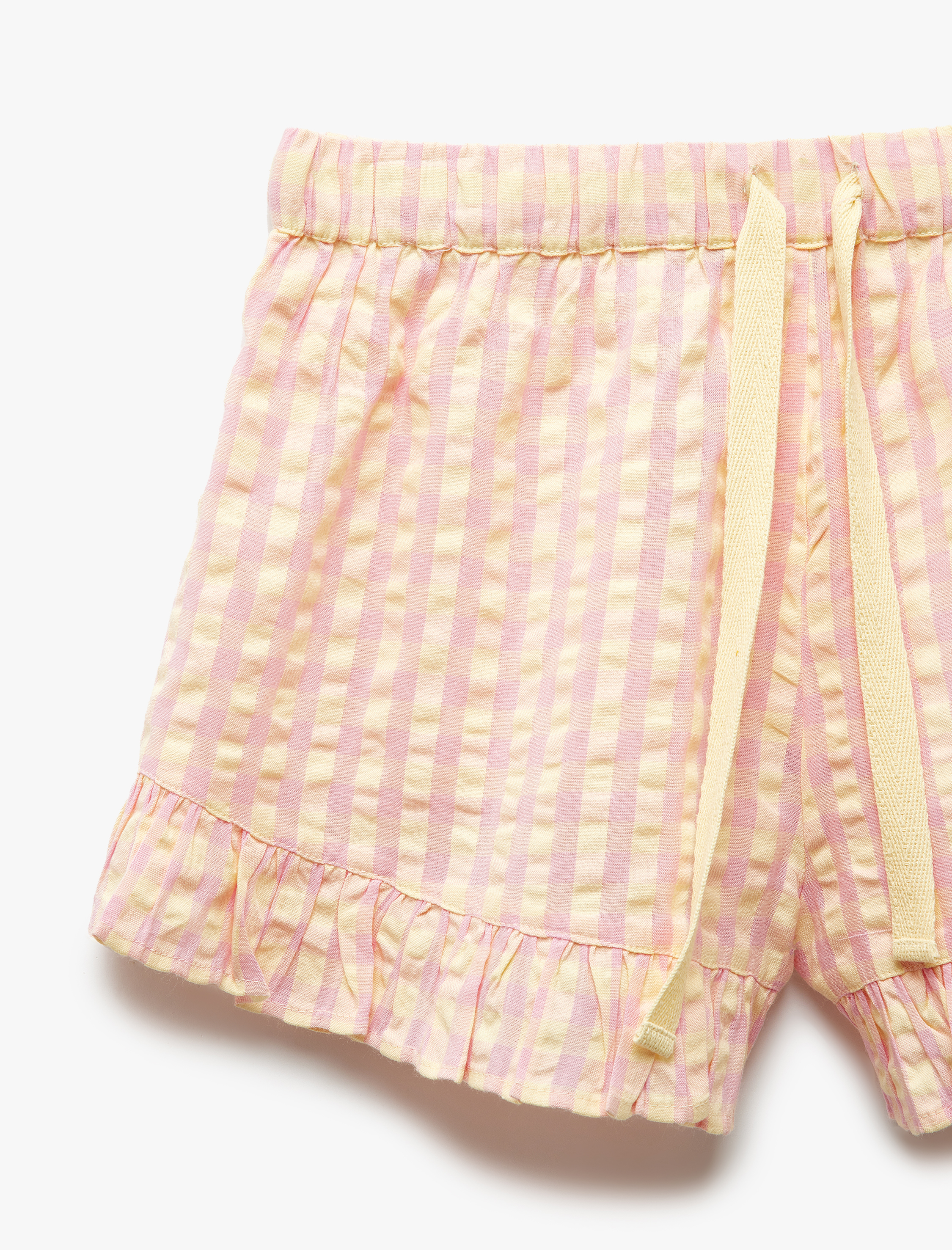   Bol Kalıp Beli Bağlamalı Pötikareli Fırfırlı Şort Pijama Altı