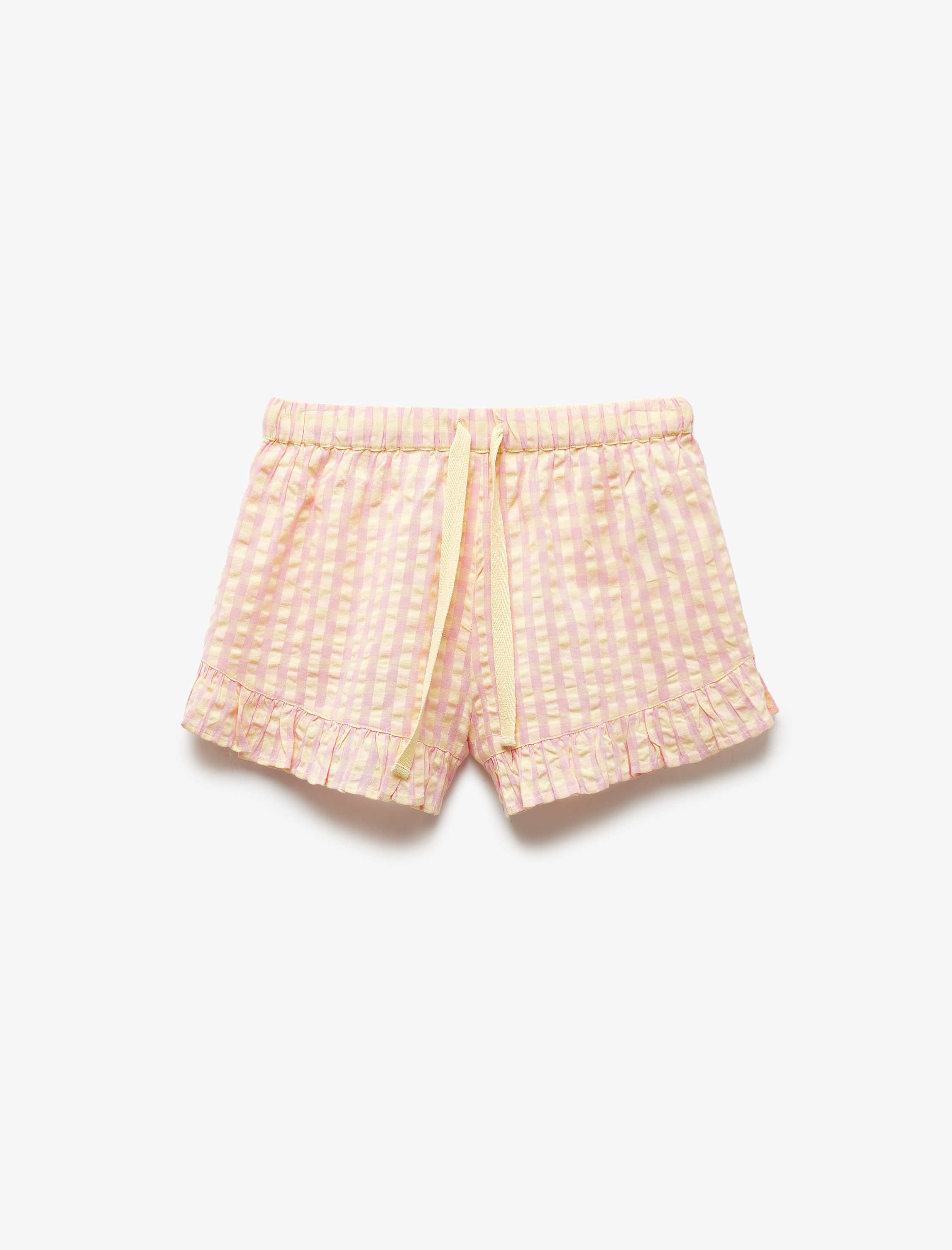   Bol Kalıp Beli Bağlamalı Pötikareli Fırfırlı Şort Pijama Altı