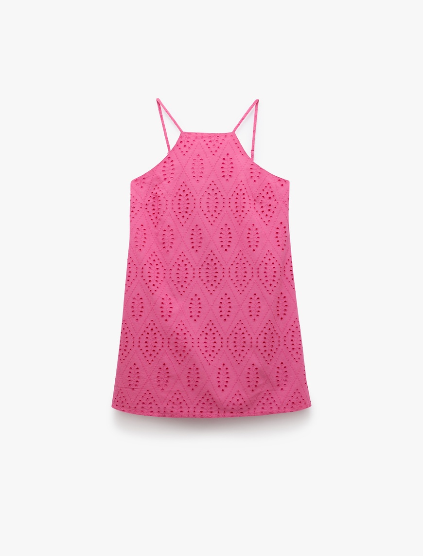  Pamuklu A Kesim Mini Halter Yaka İnce Askılı Fisto Elbise
