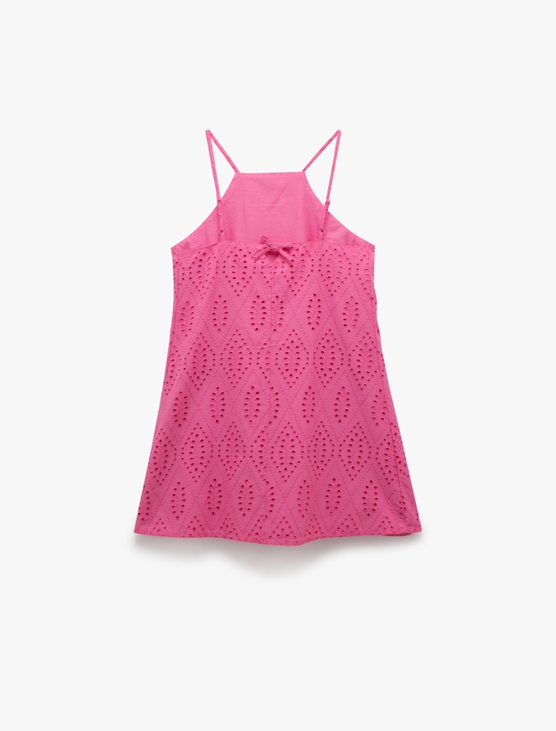Pamuklu A Kesim Mini Halter Yaka İnce Askılı Fisto Elbise_3