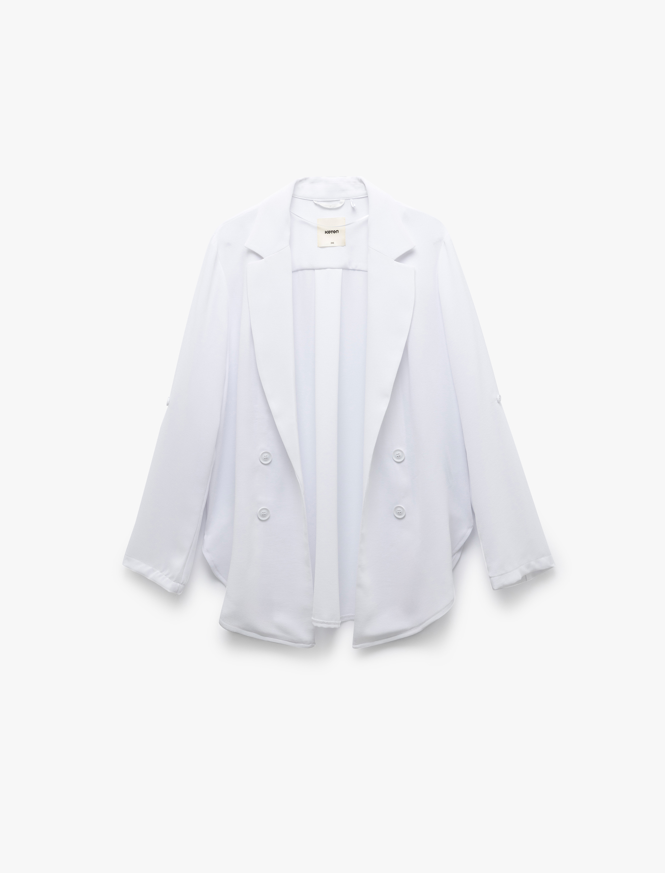   Katlama Detaylı Krep Kumaş 3/4 Kol Kruvaze Uzun Oversize Blazer Ceket