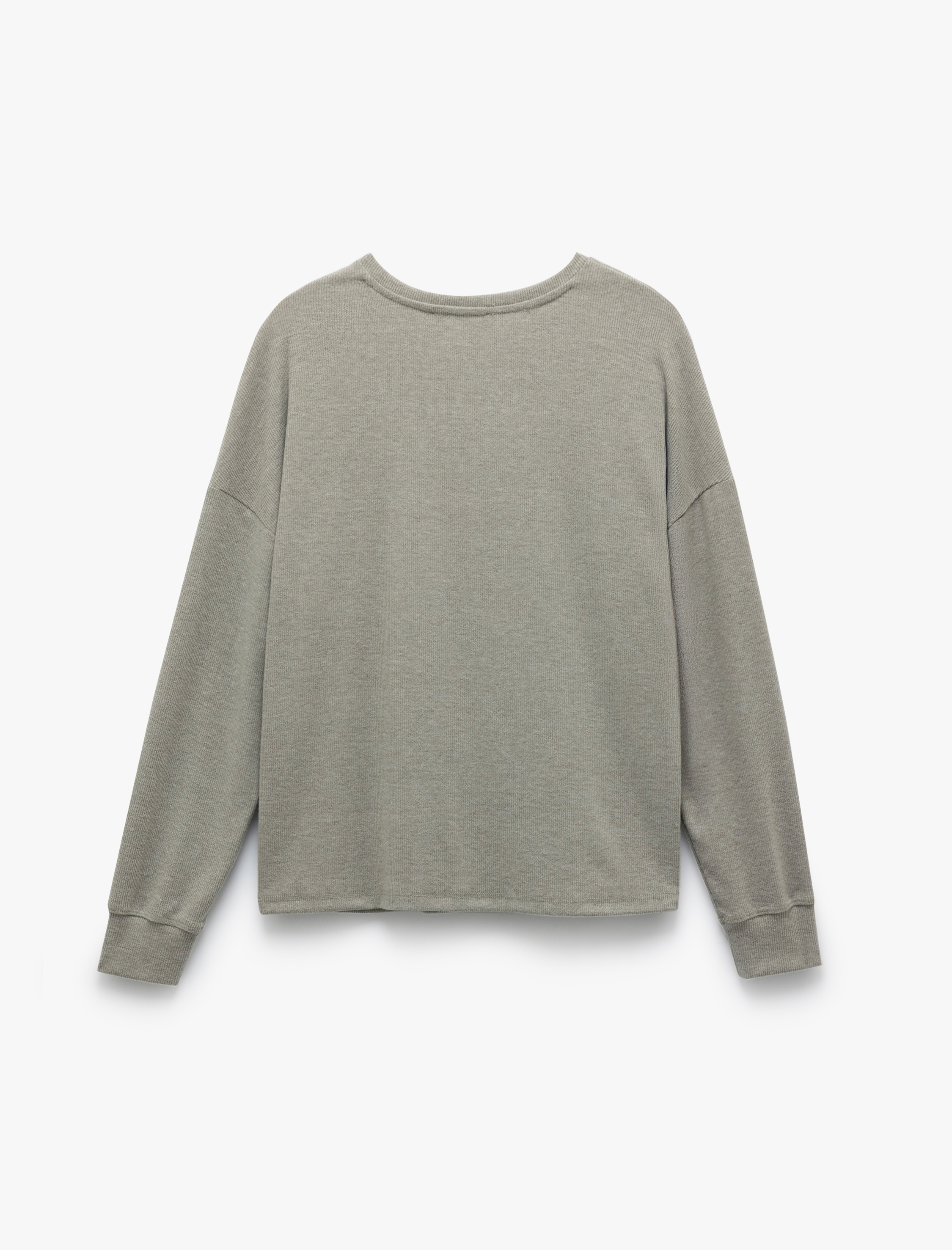   Yumuşak Dokulu Uzun Kollu Bisiklet Yaka Pijama Üstü