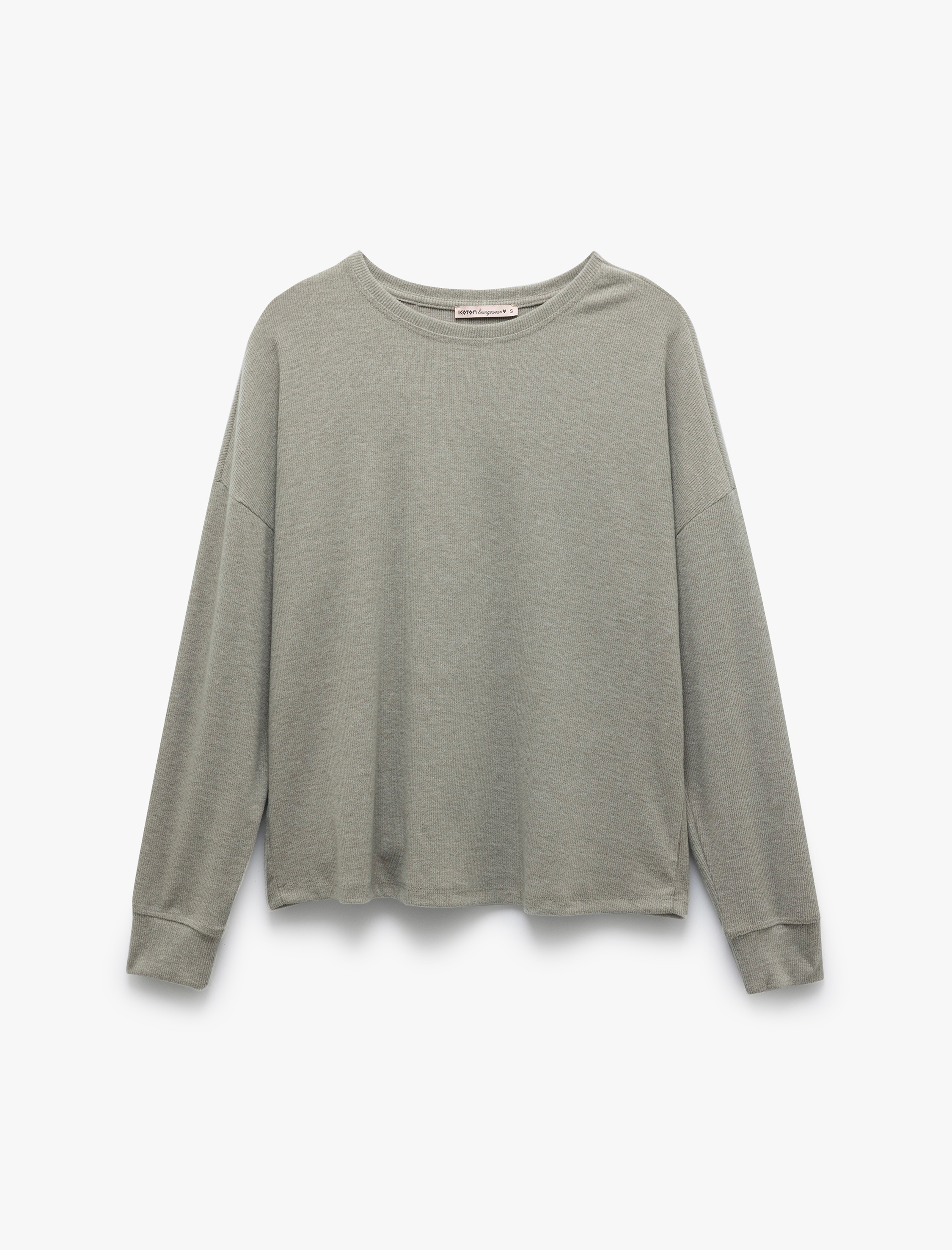   Yumuşak Dokulu Uzun Kollu Bisiklet Yaka Pijama Üstü