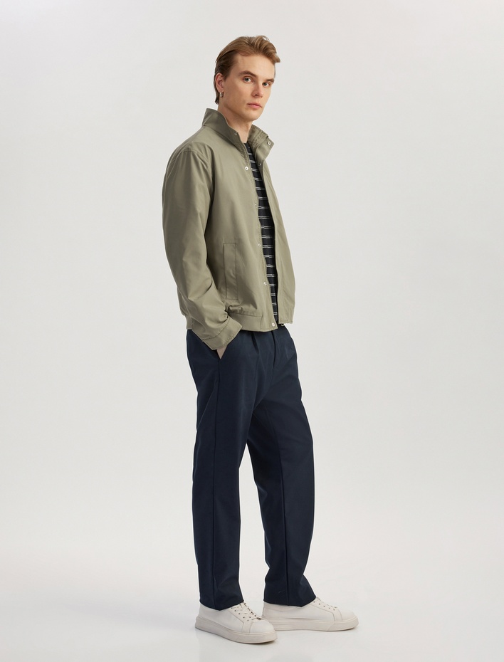  Dik Yaka Uzun Kollu Cep Detaylı Fermuarlı Mevsimlik Ceket