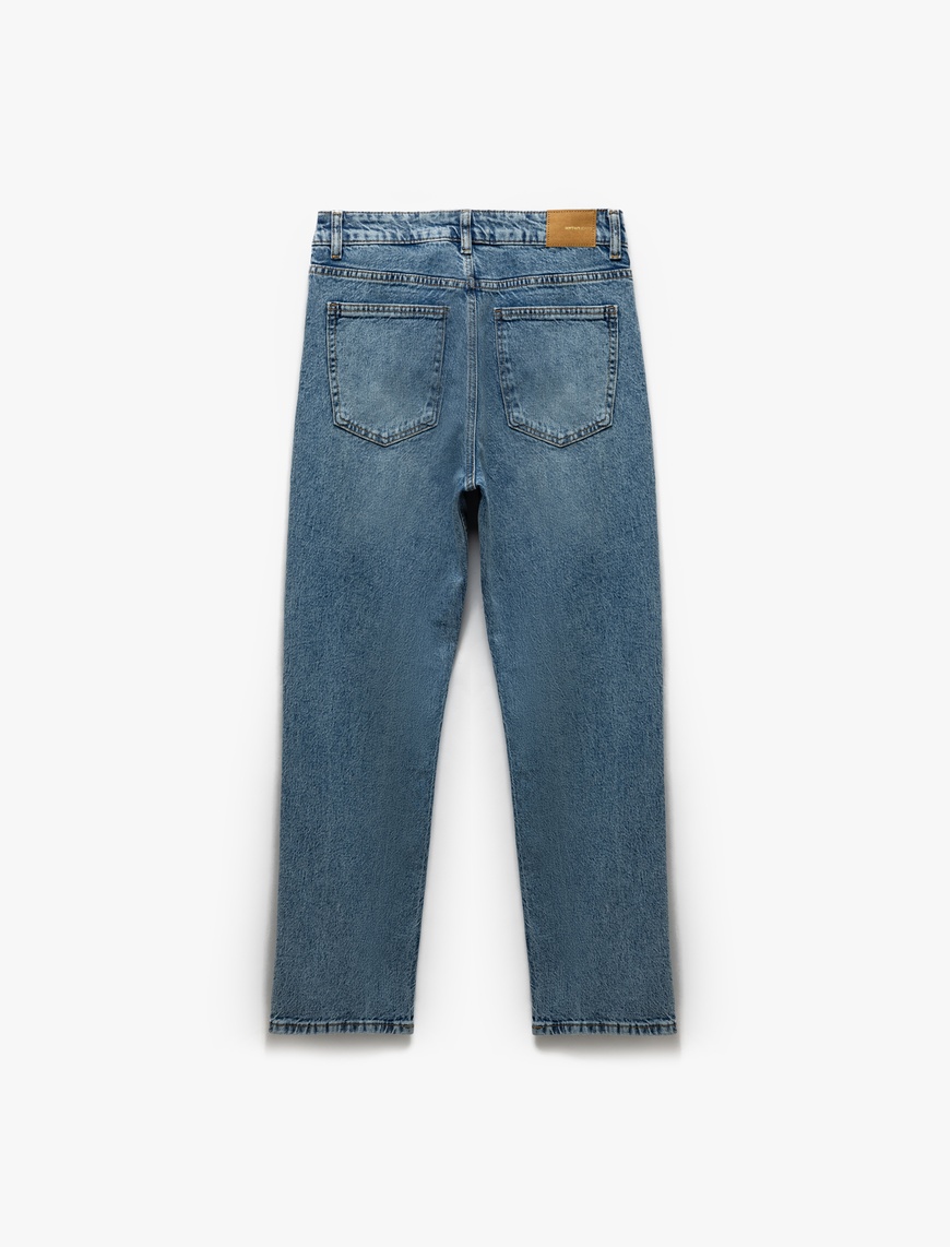   Pamuklu Slim Fit Düğmeli Düz Paça Denim Pantolon - Slim Fit Jeans