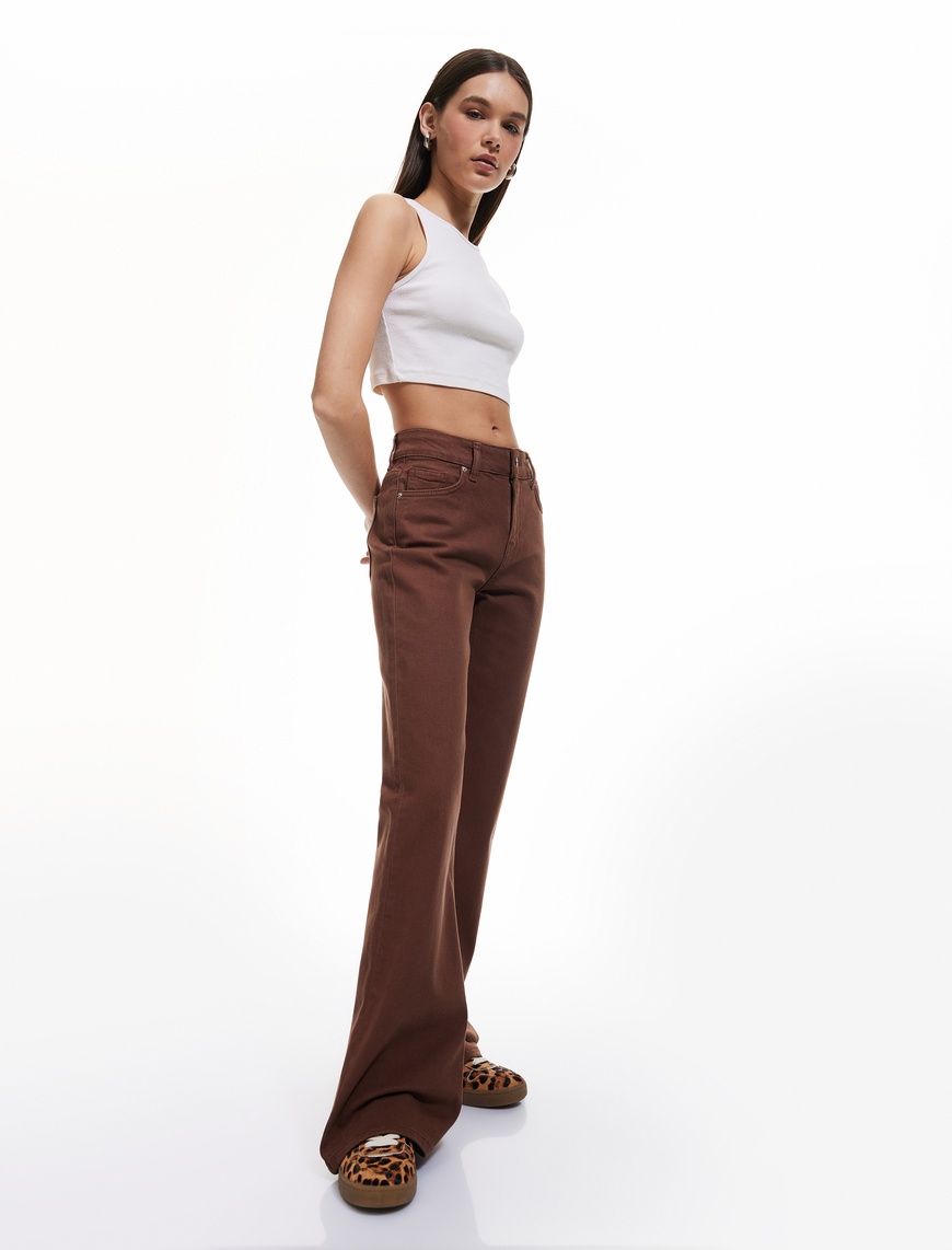  Normal Bel Düğmeli Beş Cepli Slim Fit İspanyol Paça Pantolon - Flare Jean