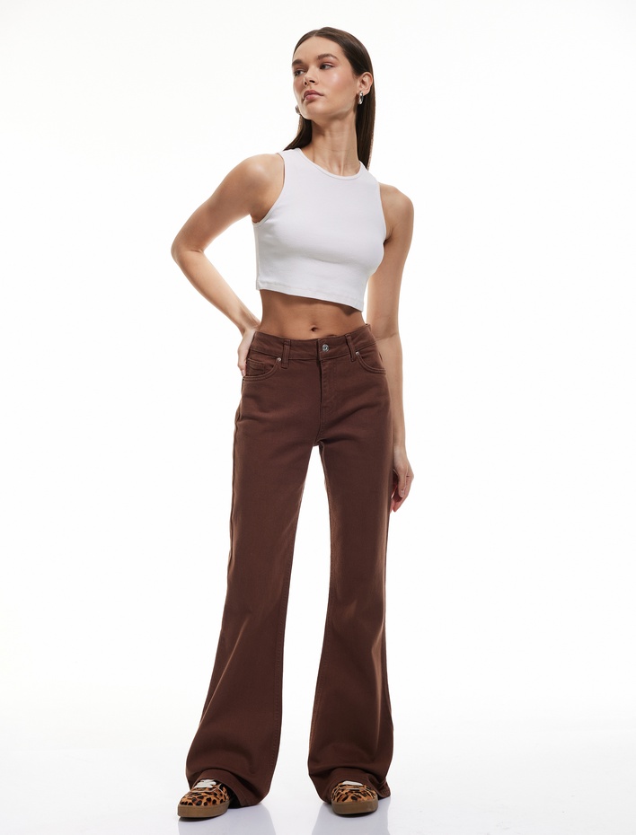  Normal Bel Düğmeli Beş Cepli Slim Fit İspanyol Paça Pantolon - Flare Jean