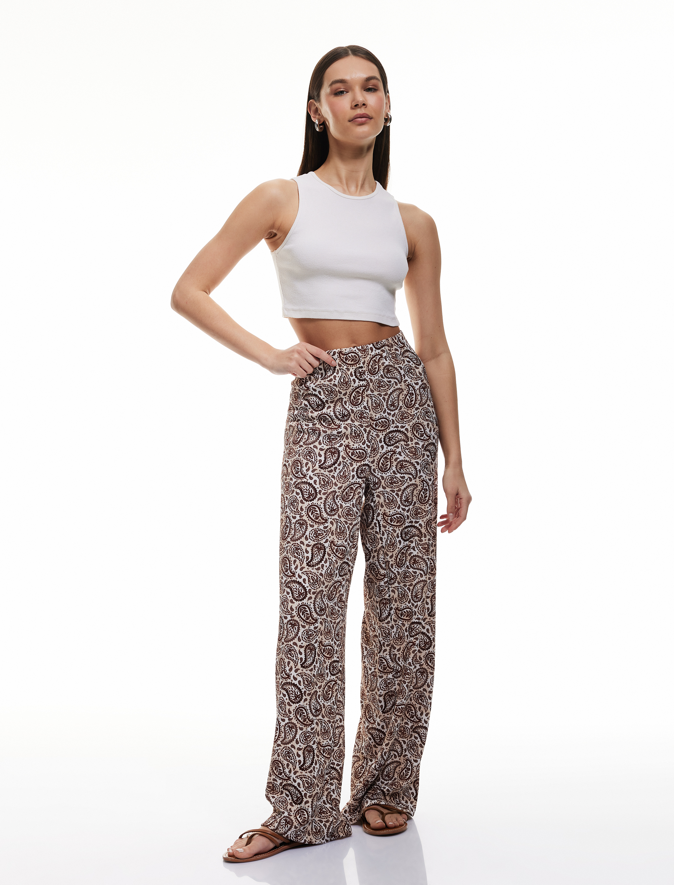   Beli Lastikli Rahat Kalıp Yüksek Bel Geniş Paça Yazlık Pantolon Bürümcük