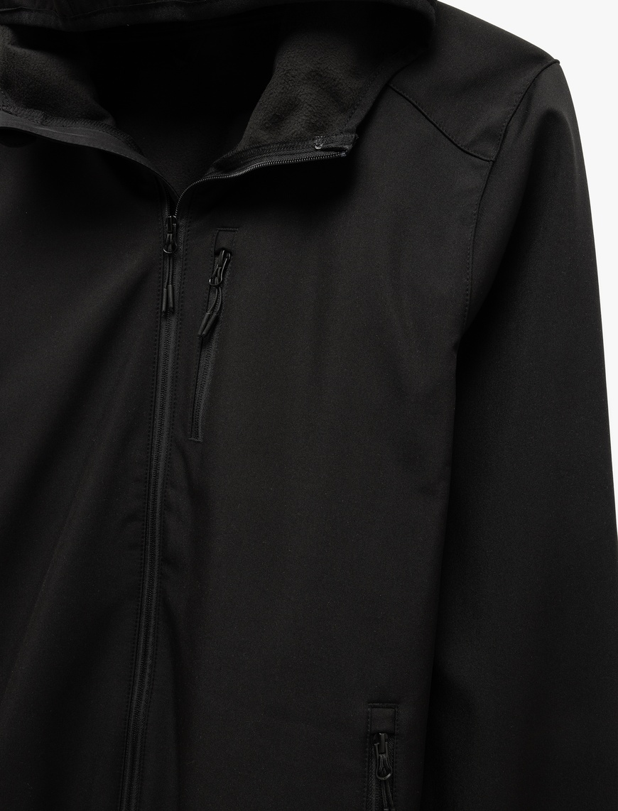   Fermuarlı Cepli Uzun Kollu Slim Fit Kapşonlu Mevsimlik Ceket