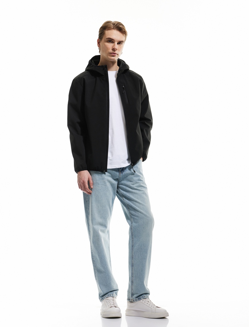   Fermuarlı Cepli Uzun Kollu Slim Fit Kapşonlu Mevsimlik Ceket
