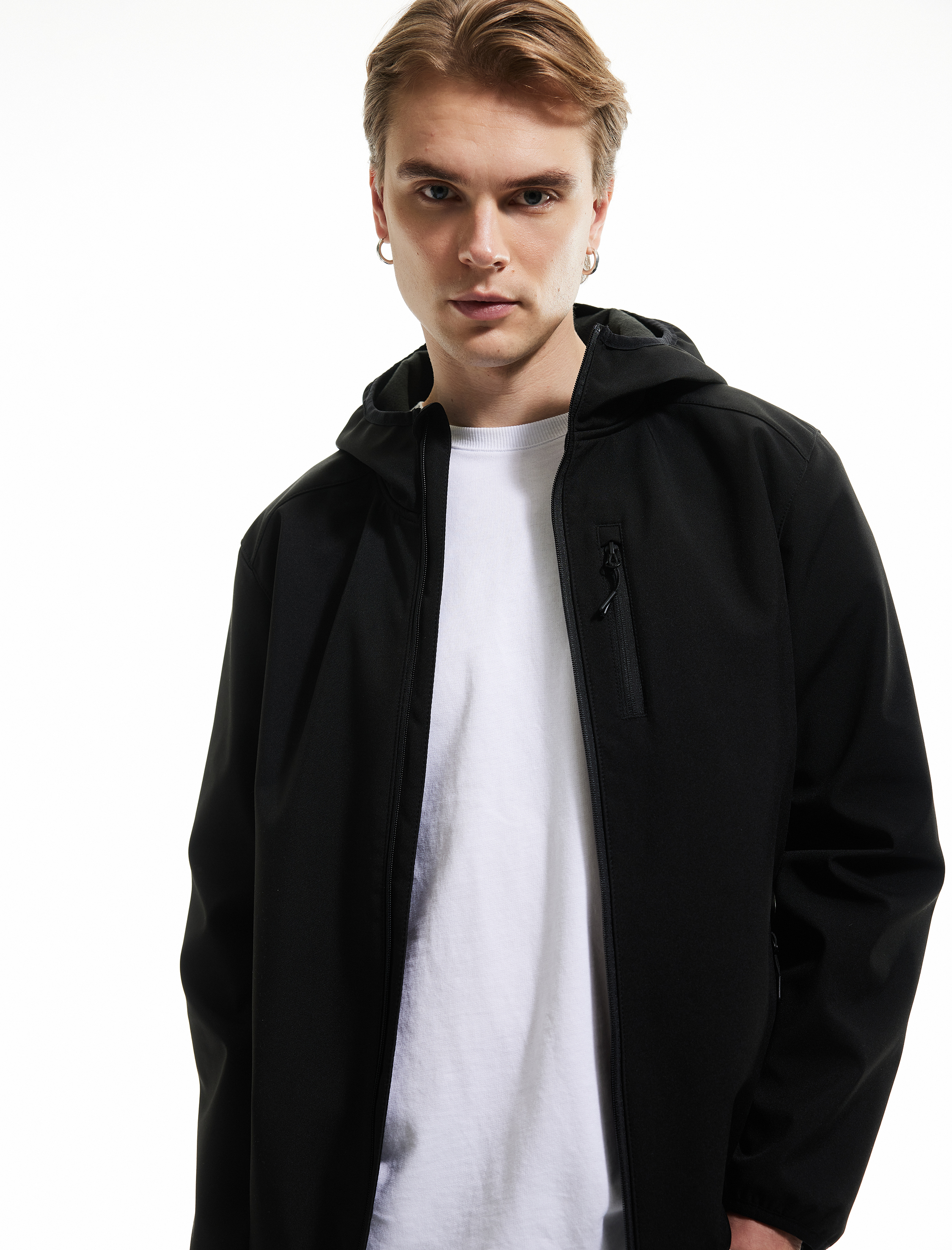   Fermuarlı Cepli Uzun Kollu Slim Fit Kapşonlu Mevsimlik Ceket