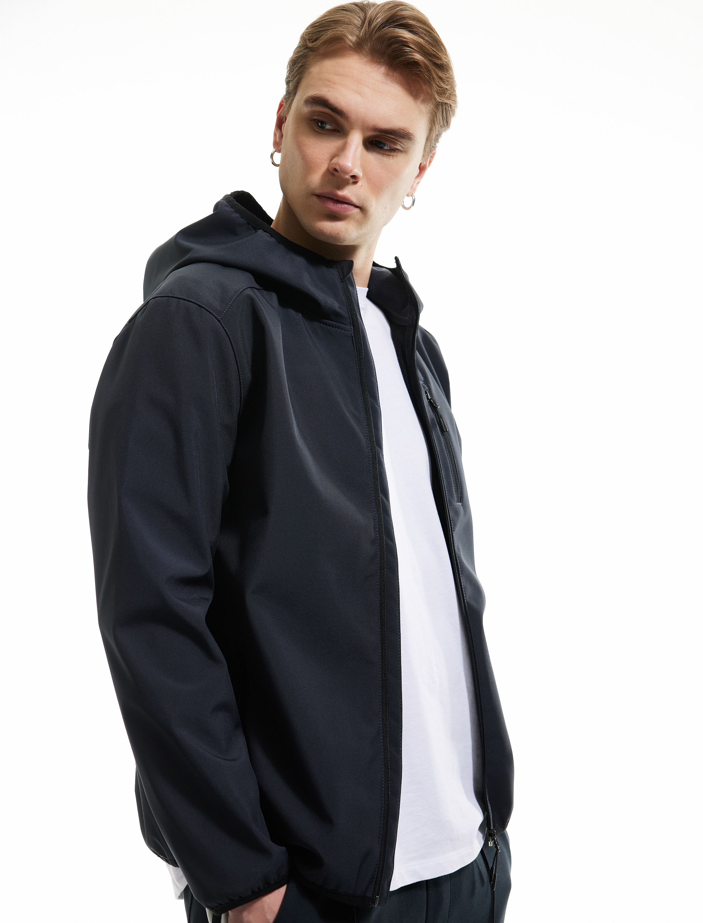   Fermuarlı Cepli Uzun Kollu Slim Fit Kapşonlu Mevsimlik Ceket