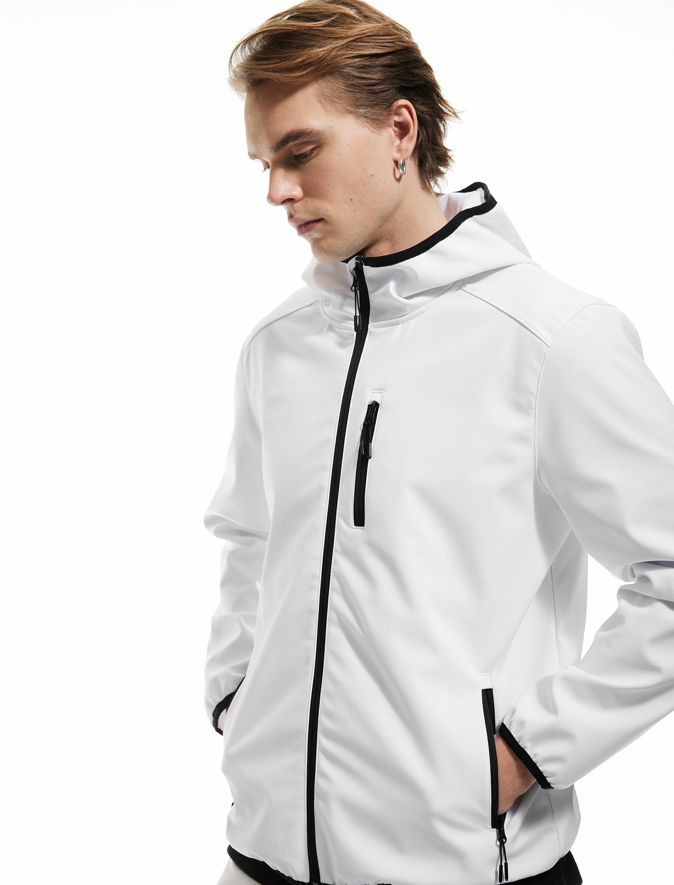   Fermuarlı Cepli Uzun Kollu Slim Fit Kapşonlu Mevsimlik Ceket