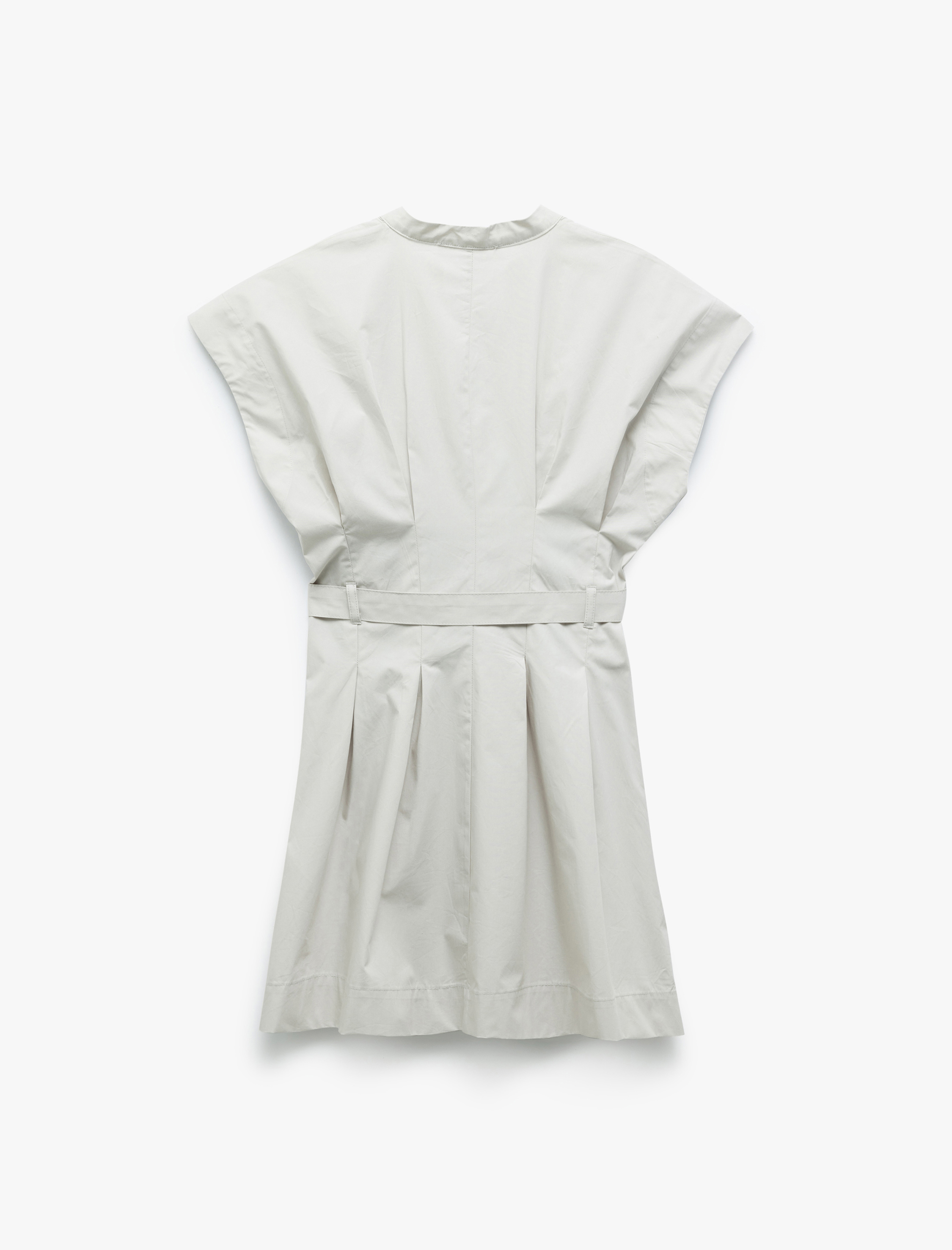   V Yaka Kısa Kollu Pamuklu A Kesim Kemerli Mini Elbise