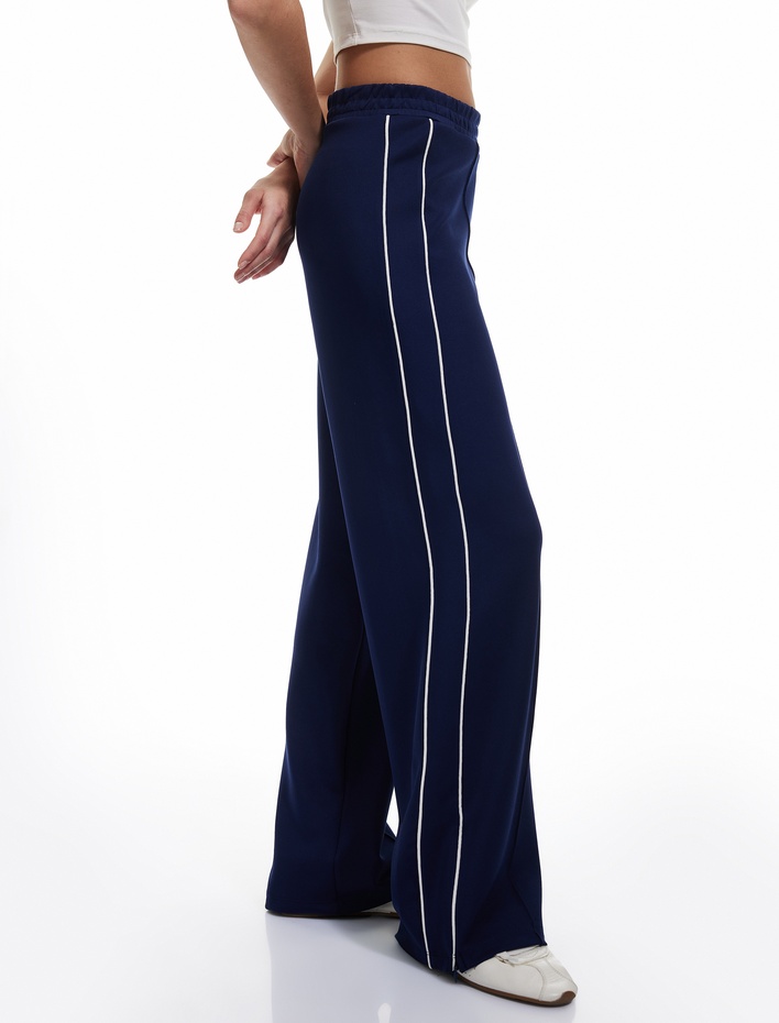  Yüksek Bel Geniş Paça Çizgili Scuba Pantolon