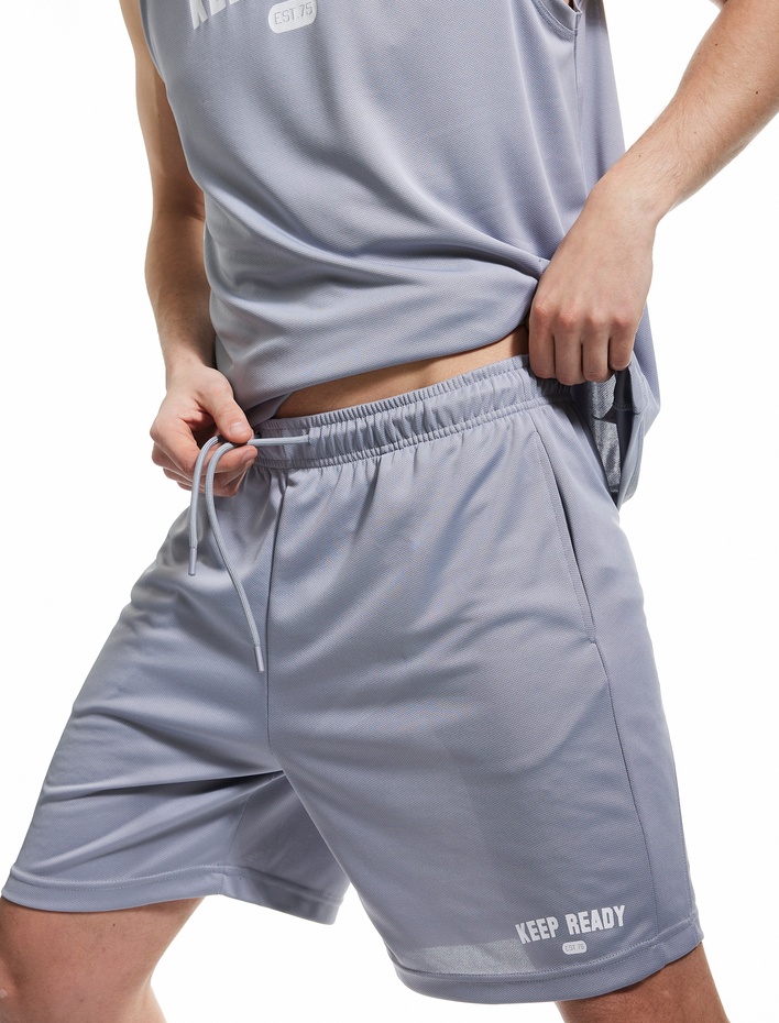  Baskılı Cep Detaylı Beli Bağcıklı Spor Şort