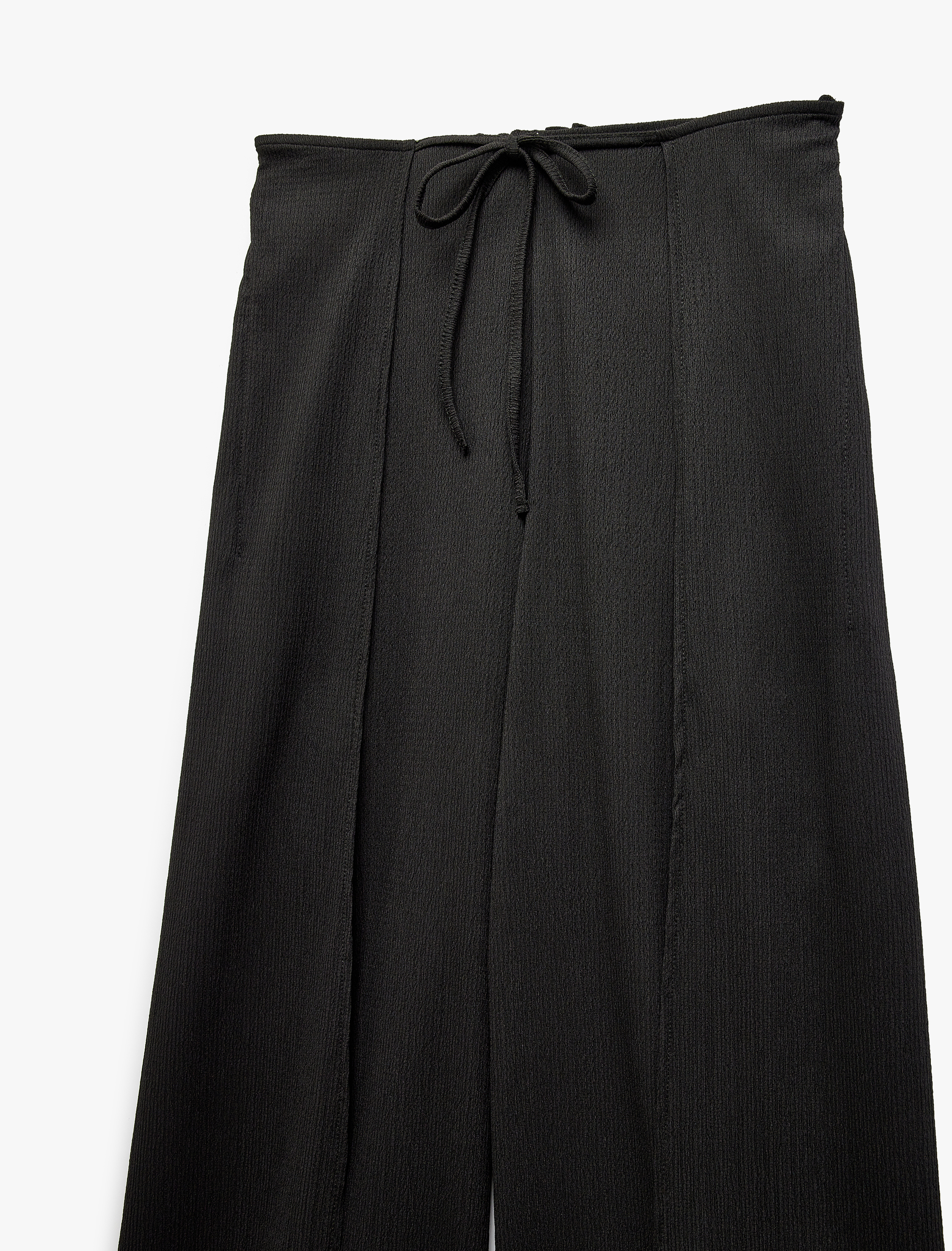   Bağlama Detaylı Rahat Kalıp Yırtmaçlı Geniş Paça Pantolon Bürümcük