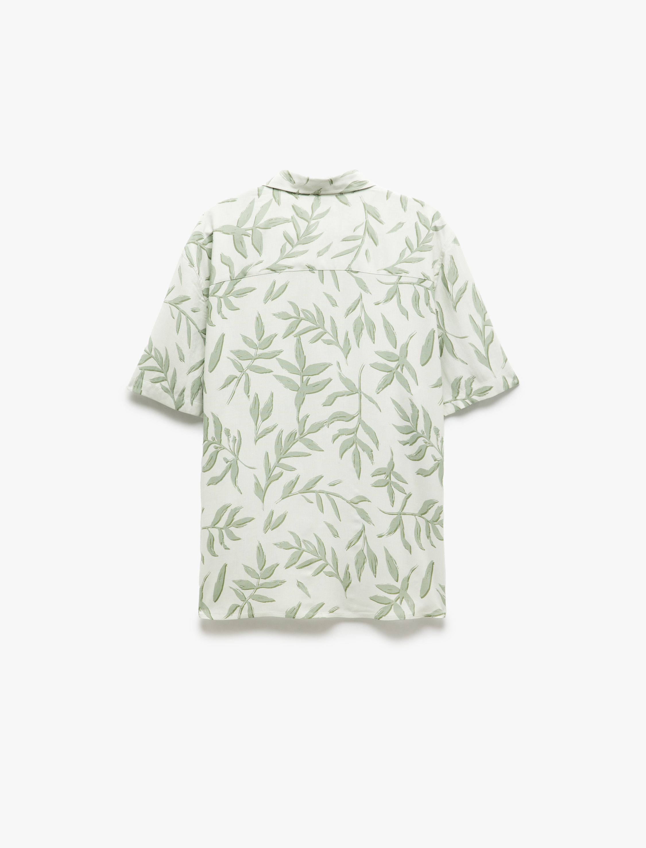 Viskon Regular Fit Kısa Kollu Yaprak Desenli Gömlek
