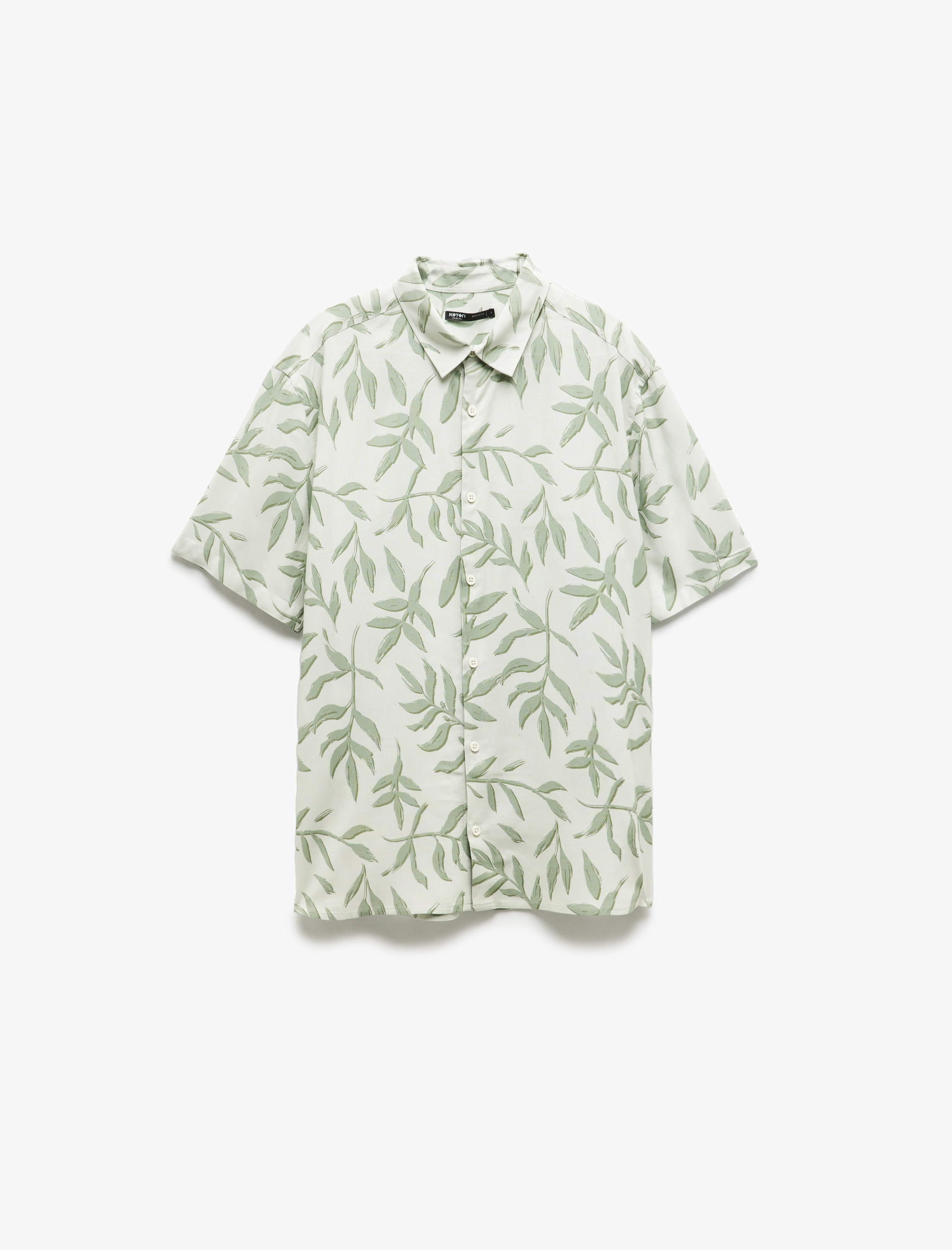 Viskon Regular Fit Kısa Kollu Yaprak Desenli Gömlek