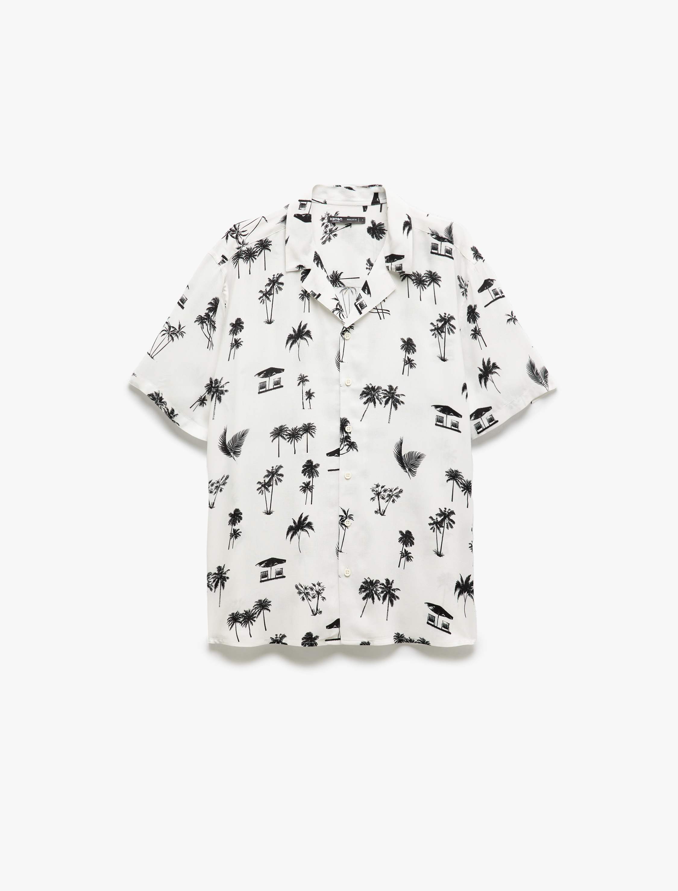   Kısa Kollu Devrik Yaka Regular Fit Viskon Palmiye Desenli Gömlek